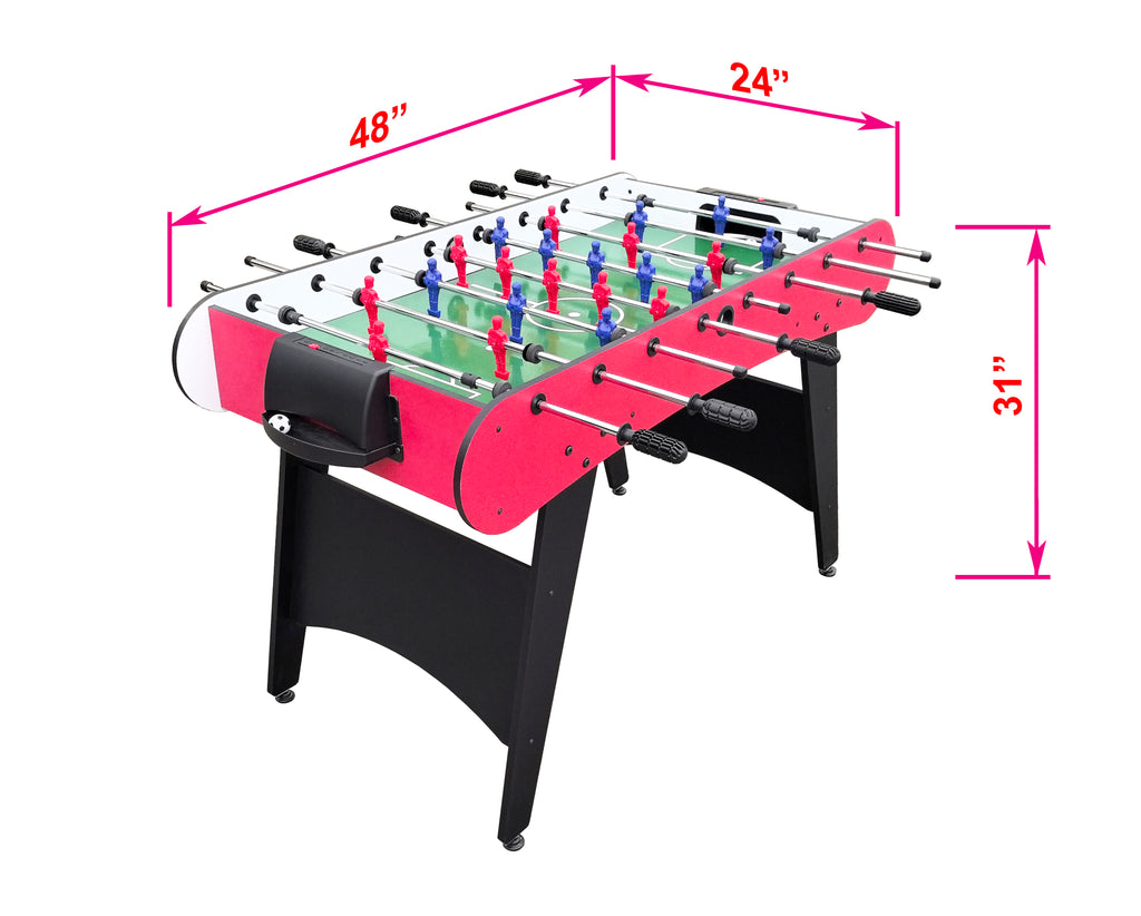 48" Freestanding Foosball Table, Red and Black Arcade Game Room Table with Curved Legs and Steel Rods