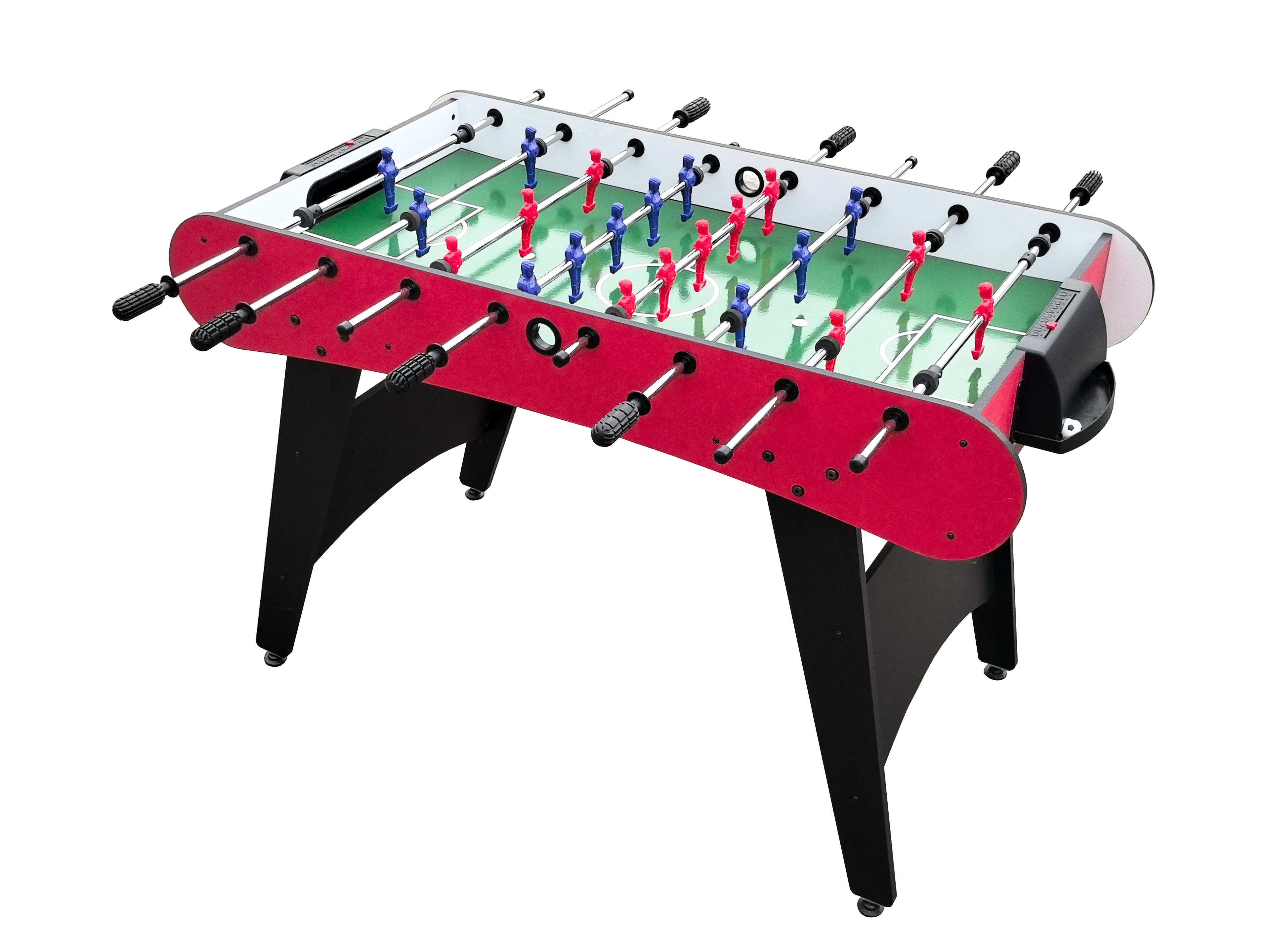 48" Freestanding Foosball Table, Red and Black Arcade Game Room Table with Curved Legs and Steel Rods