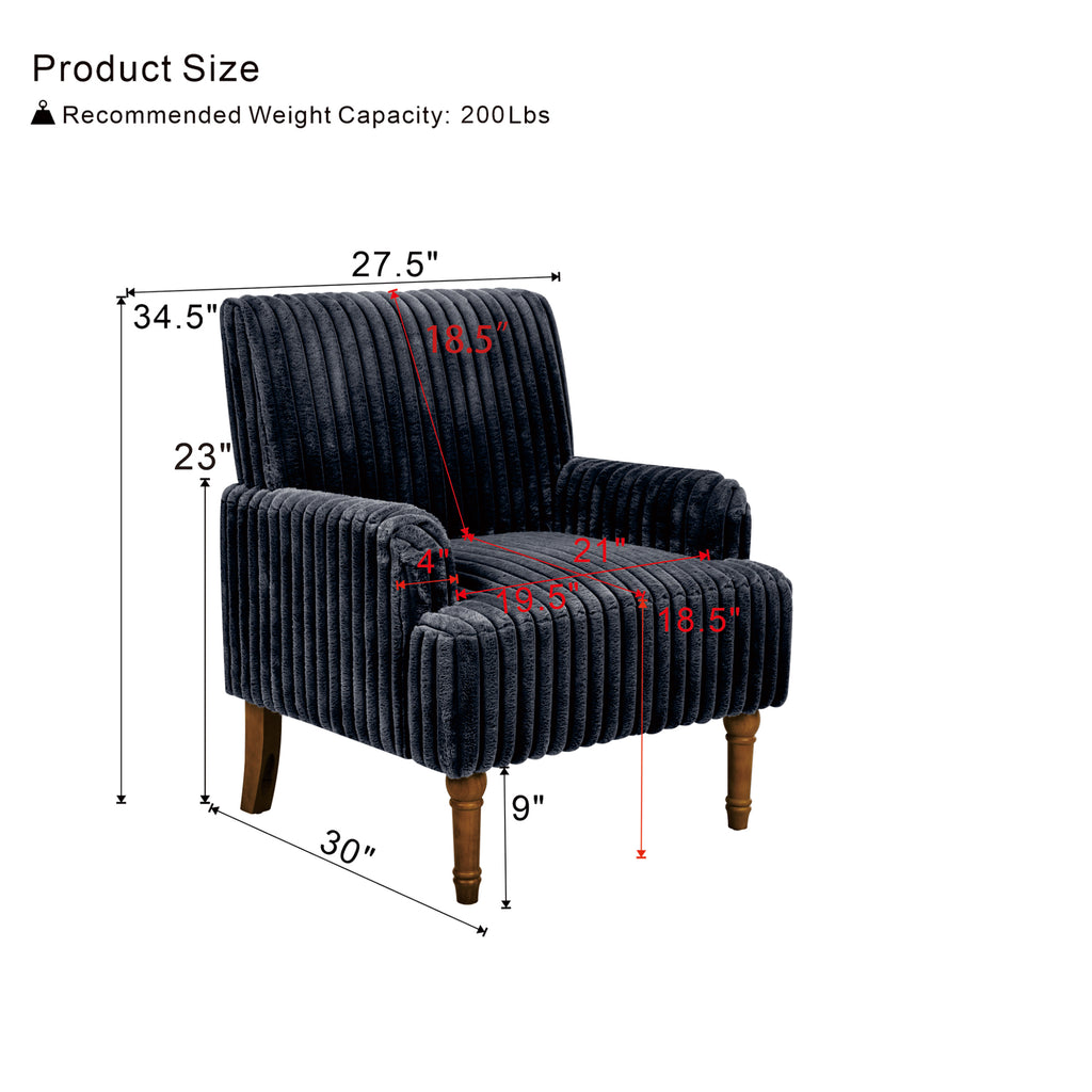 Wide Corduroy Upholstered Accent Chair, Mid-Century Modern Armchair with Turned Wood Legs