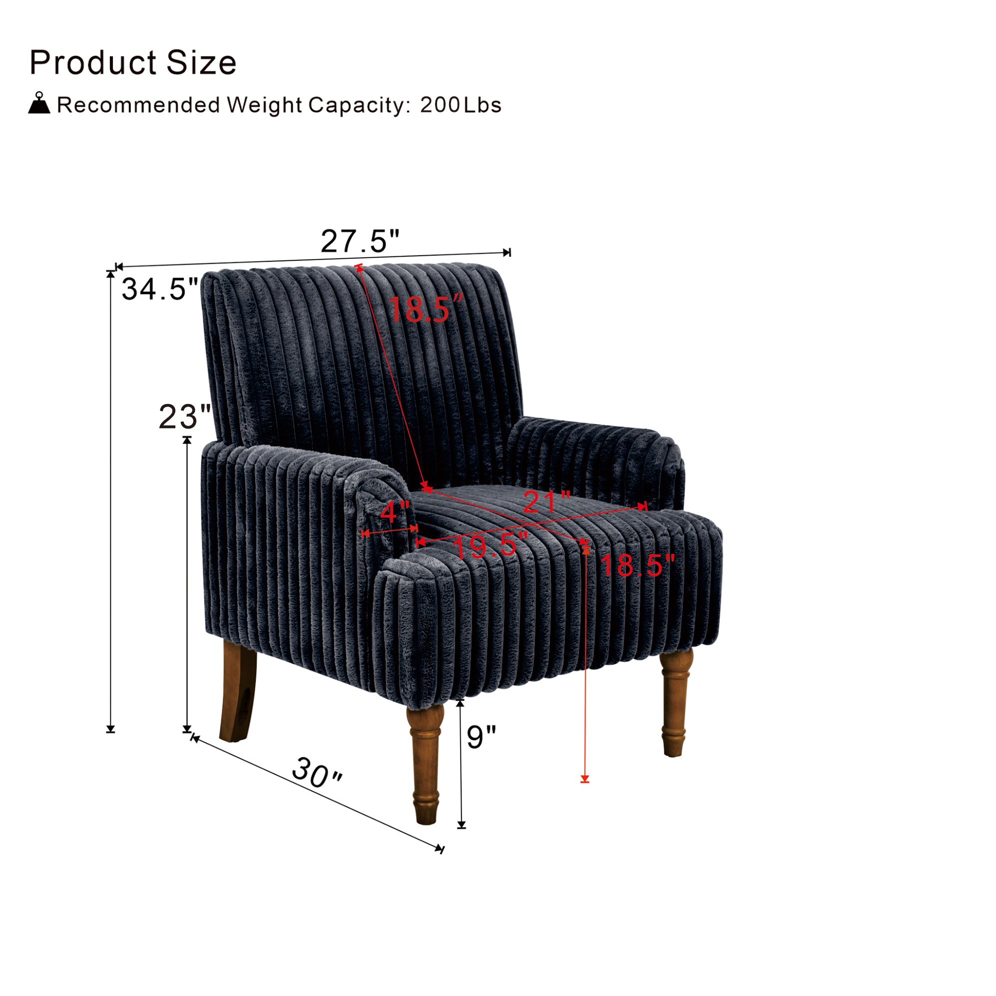 Wide Corduroy Upholstered Accent Chair, Mid-Century Modern Armchair with Turned Wood Legs
