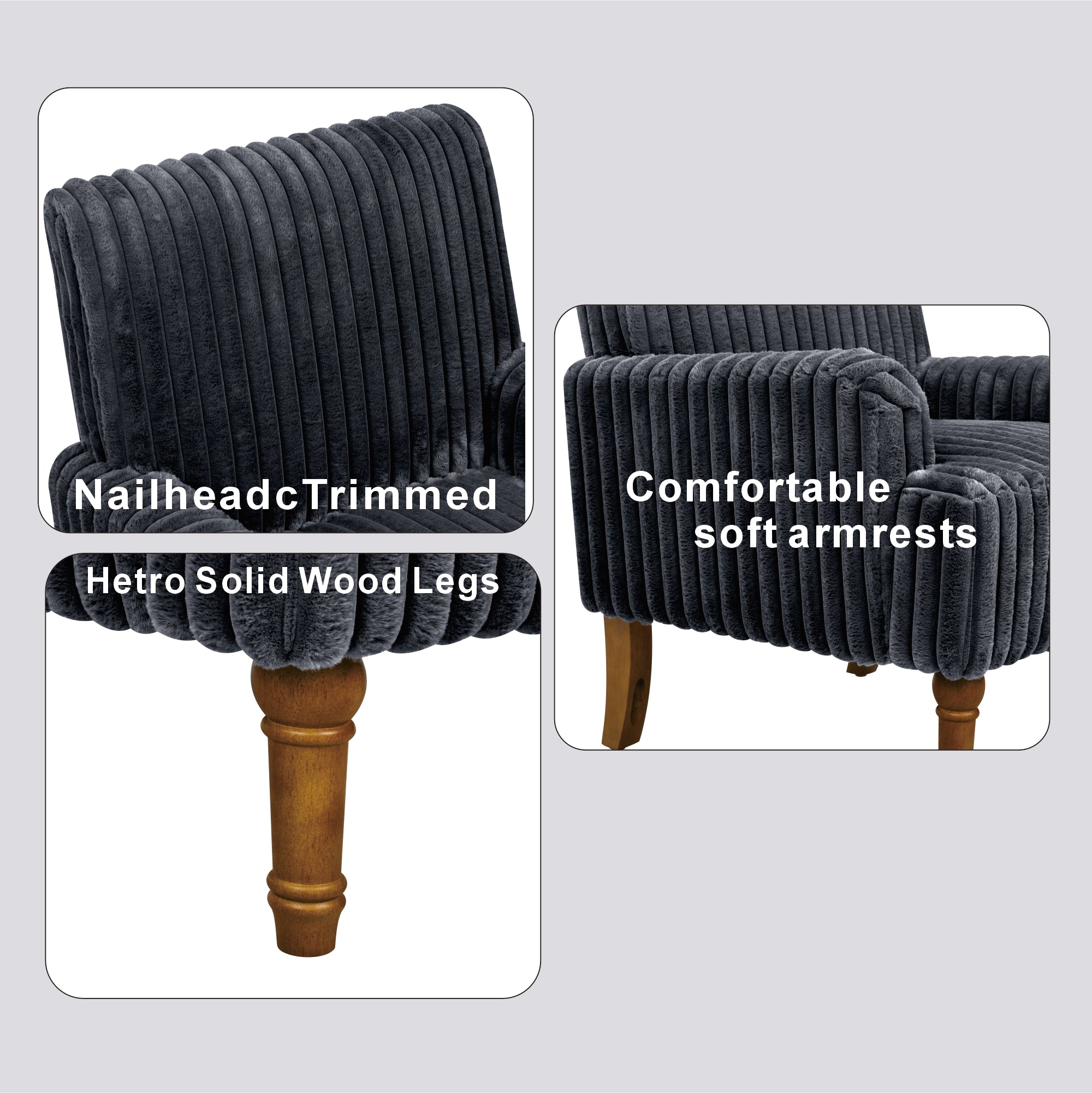 Wide Corduroy Upholstered Accent Chair, Mid-Century Modern Armchair with Turned Wood Legs