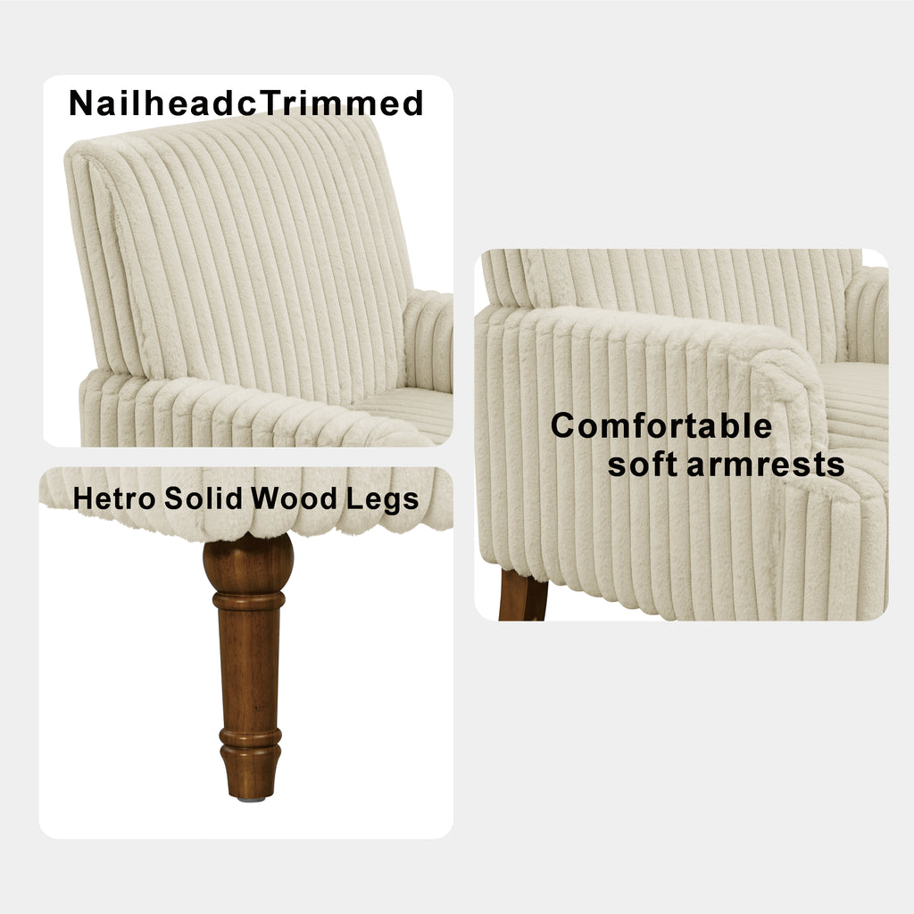 Wide Corduroy Upholstered Accent Chair, Mid-Century Modern Armchair with Turned Wood Legs
