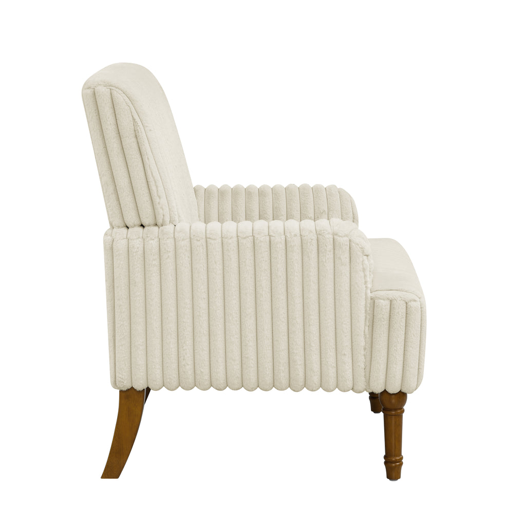 Wide Corduroy Upholstered Accent Chair, Mid-Century Modern Armchair with Turned Wood Legs