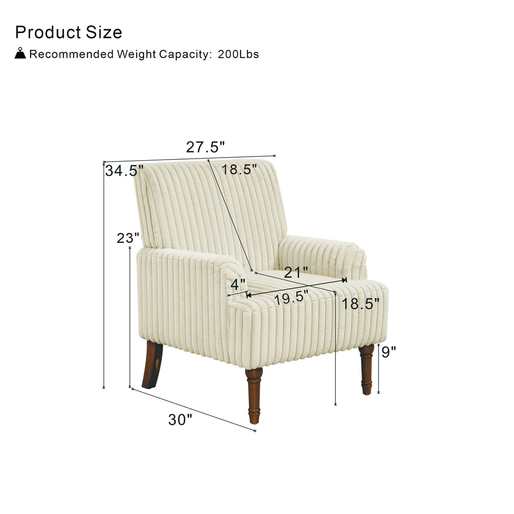 Wide Corduroy Upholstered Accent Chair, Mid-Century Modern Armchair with Turned Wood Legs