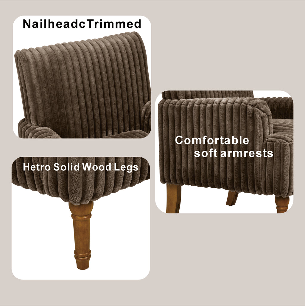 Wide Corduroy Upholstered Accent Chair, Mid-Century Modern Armchair with Turned Wood Legs