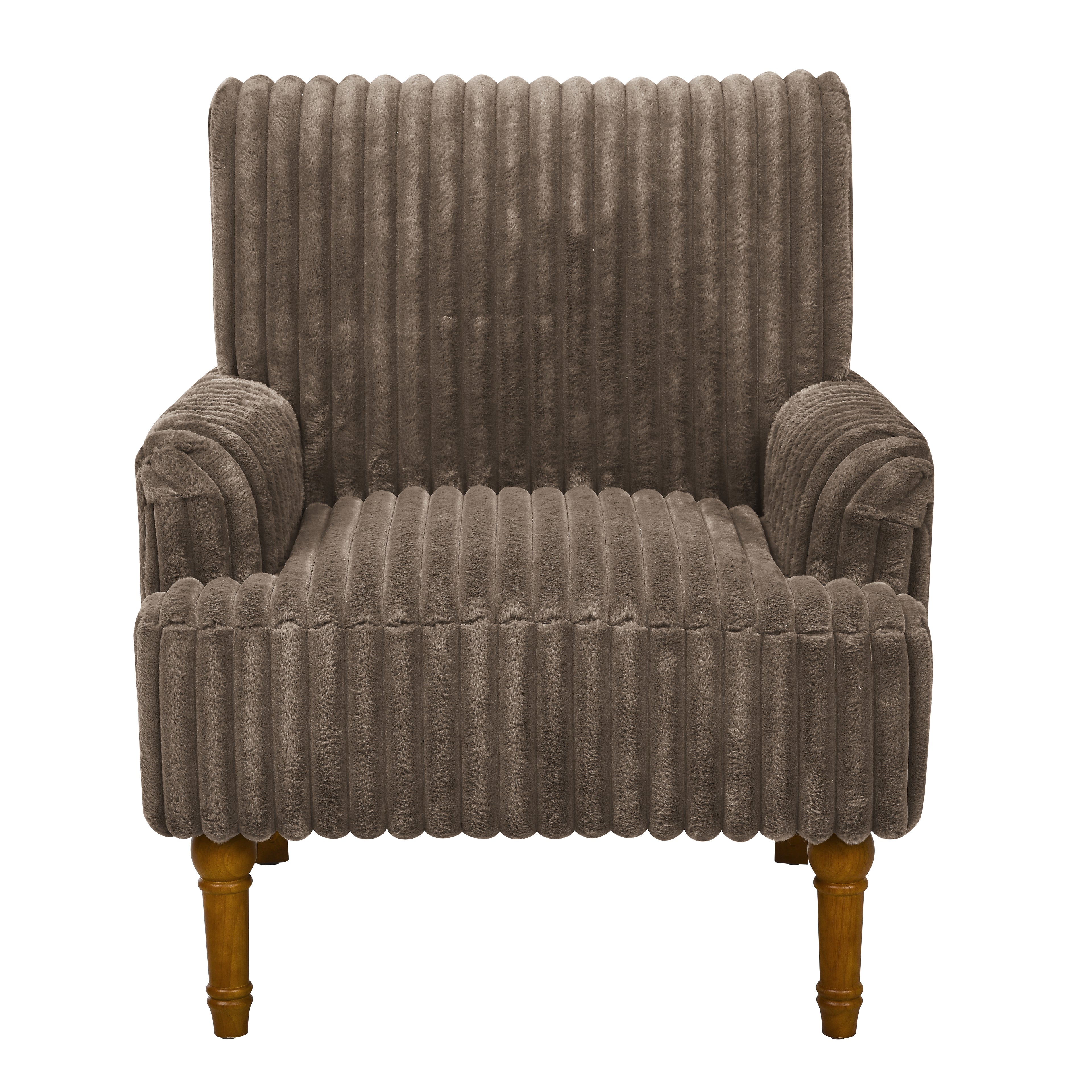 Wide Corduroy Upholstered Accent Chair, Mid-Century Modern Armchair with Turned Wood Legs
