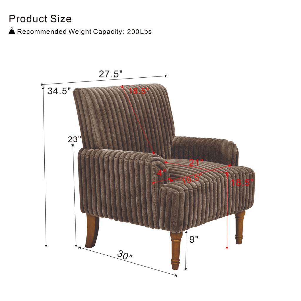Wide Corduroy Upholstered Accent Chair, Mid-Century Modern Armchair with Turned Wood Legs