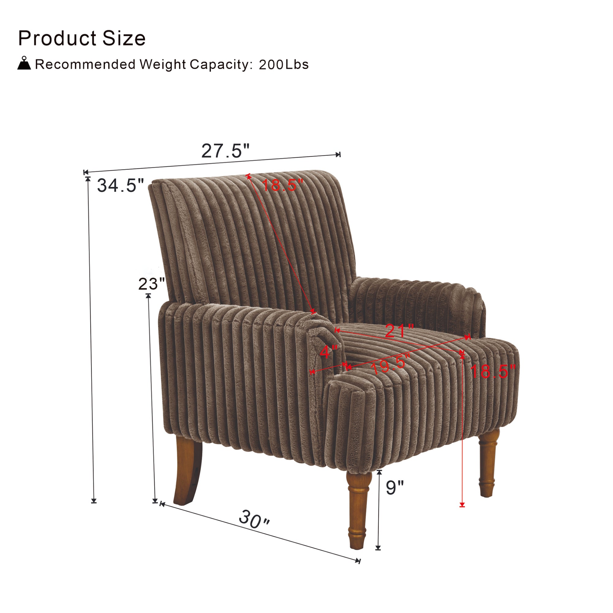 Wide Corduroy Upholstered Accent Chair, Mid-Century Modern Armchair with Turned Wood Legs