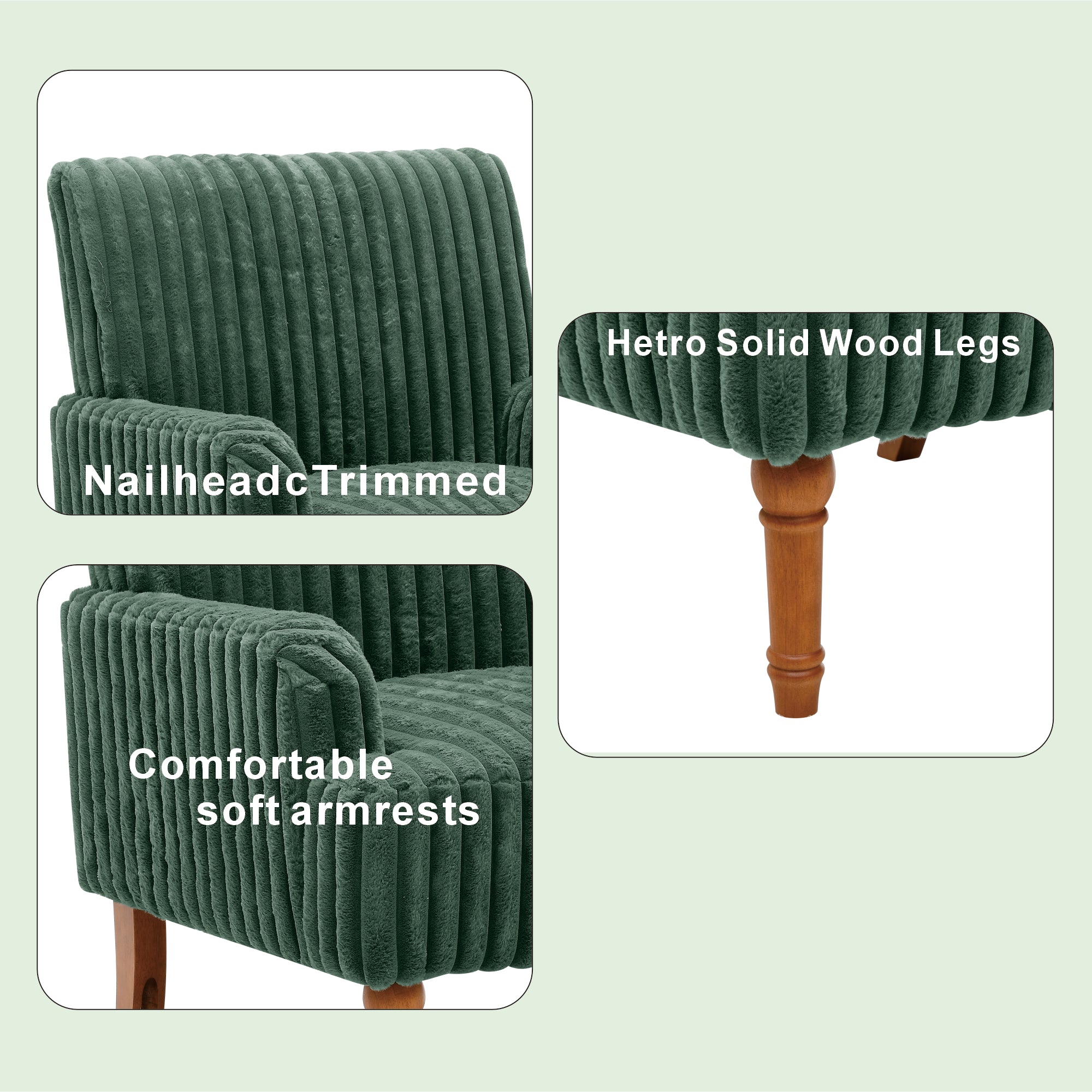 Wide Corduroy Upholstered Accent Chair, Mid-Century Modern Armchair with Turned Wood Legs