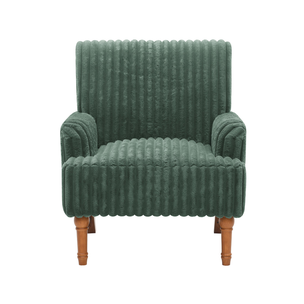 Wide Corduroy Upholstered Accent Chair, Mid-Century Modern Armchair with Turned Wood Legs