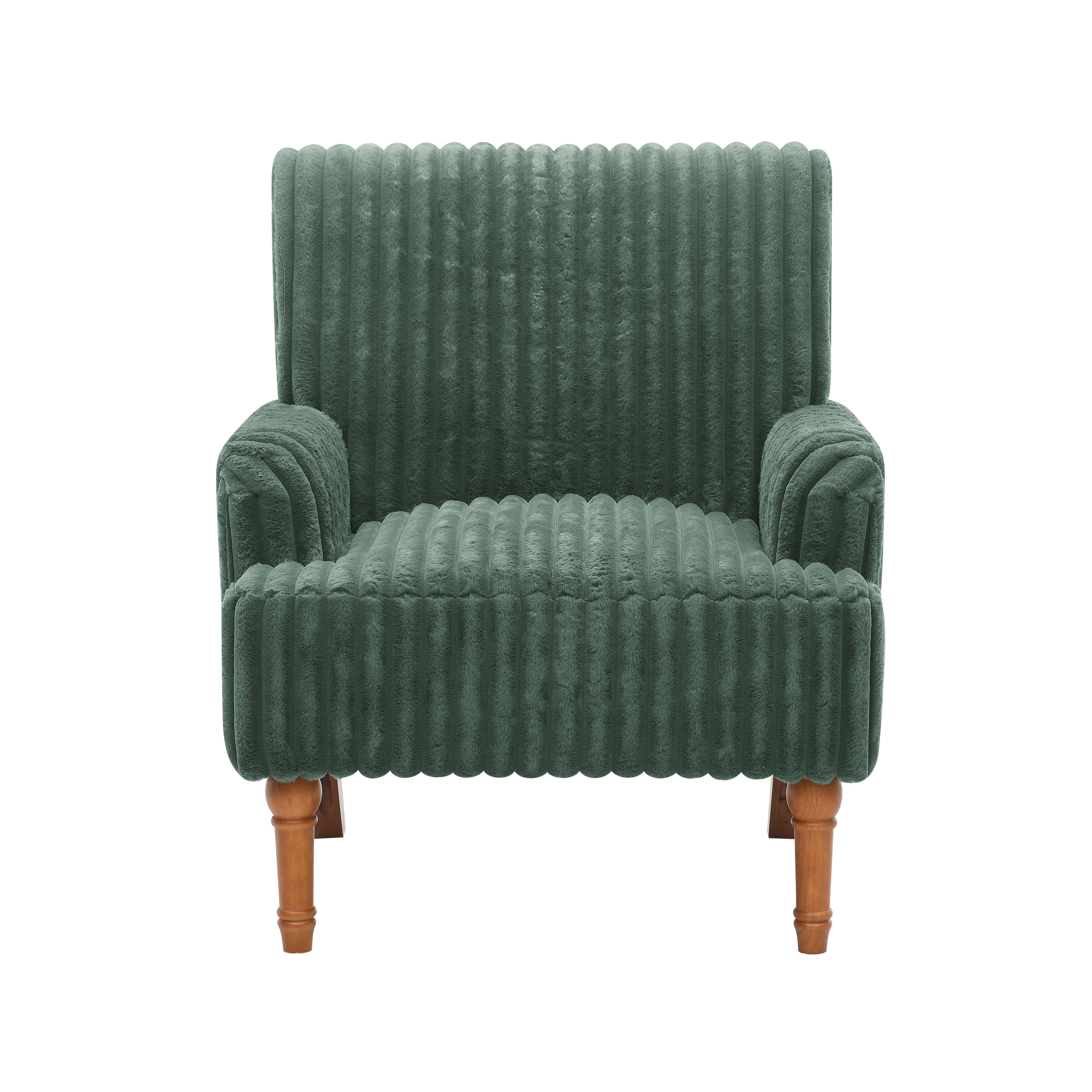 Wide Corduroy Upholstered Accent Chair, Mid-Century Modern Armchair with Turned Wood Legs