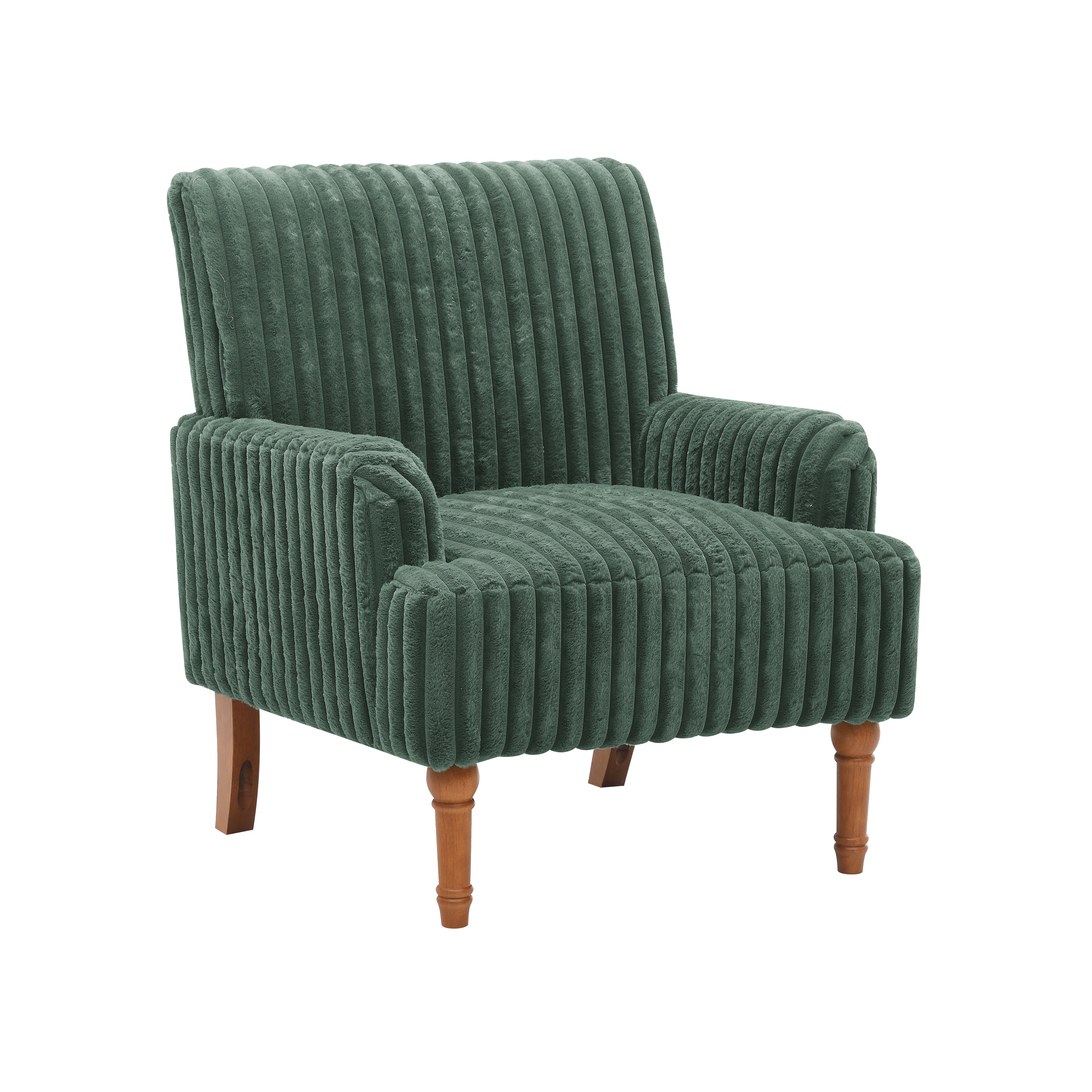 Wide Corduroy Upholstered Accent Chair, Mid-Century Modern Armchair with Turned Wood Legs