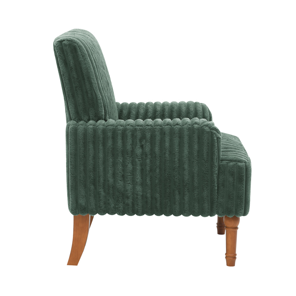 Wide Corduroy Upholstered Accent Chair, Mid-Century Modern Armchair with Turned Wood Legs