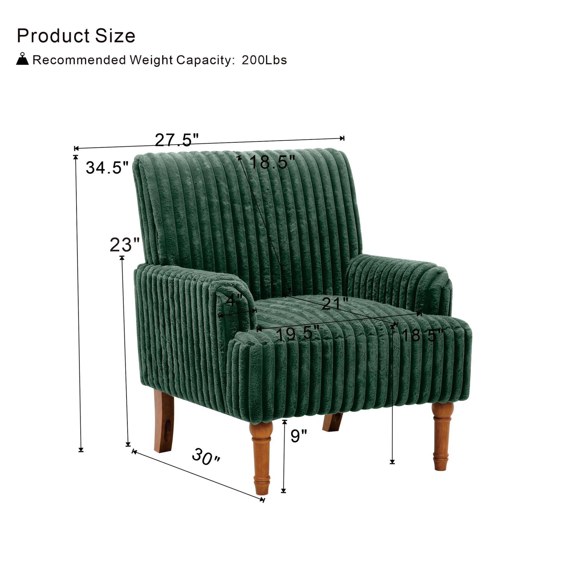 Wide Corduroy Upholstered Accent Chair, Mid-Century Modern Armchair with Turned Wood Legs