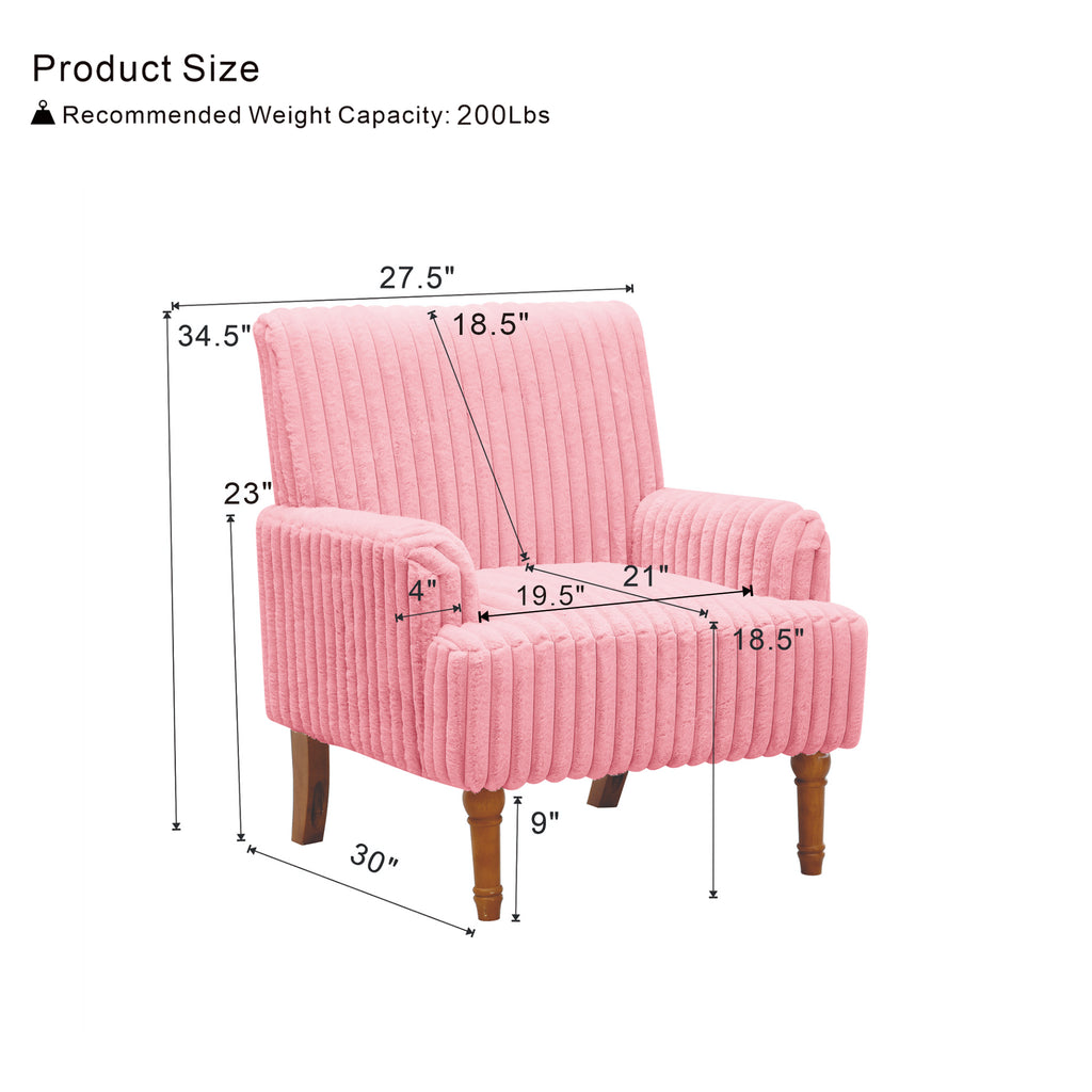 Wide Corduroy Upholstered Accent Chair, Mid-Century Modern Armchair with Turned Wood Legs