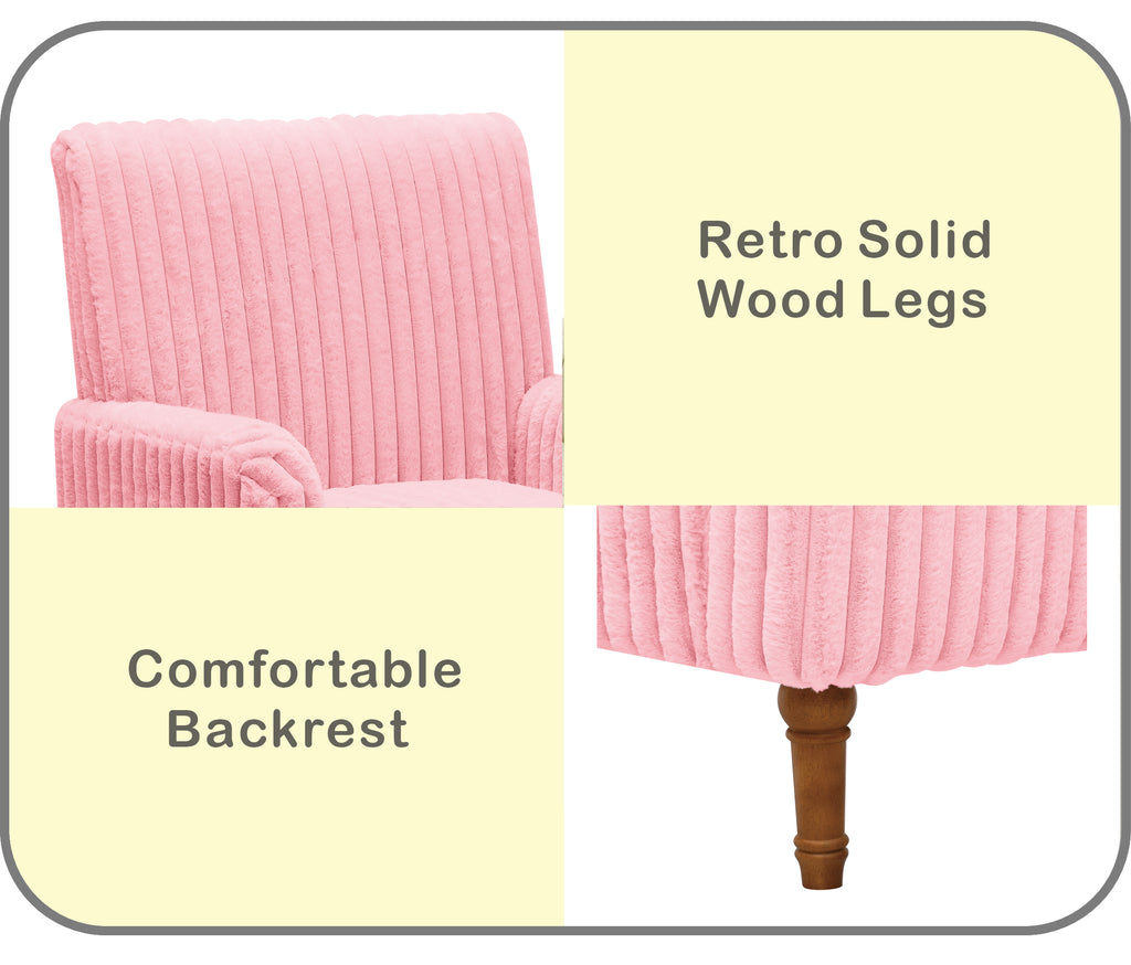 Wide Corduroy Upholstered Accent Chair, Mid-Century Modern Armchair with Turned Wood Legs