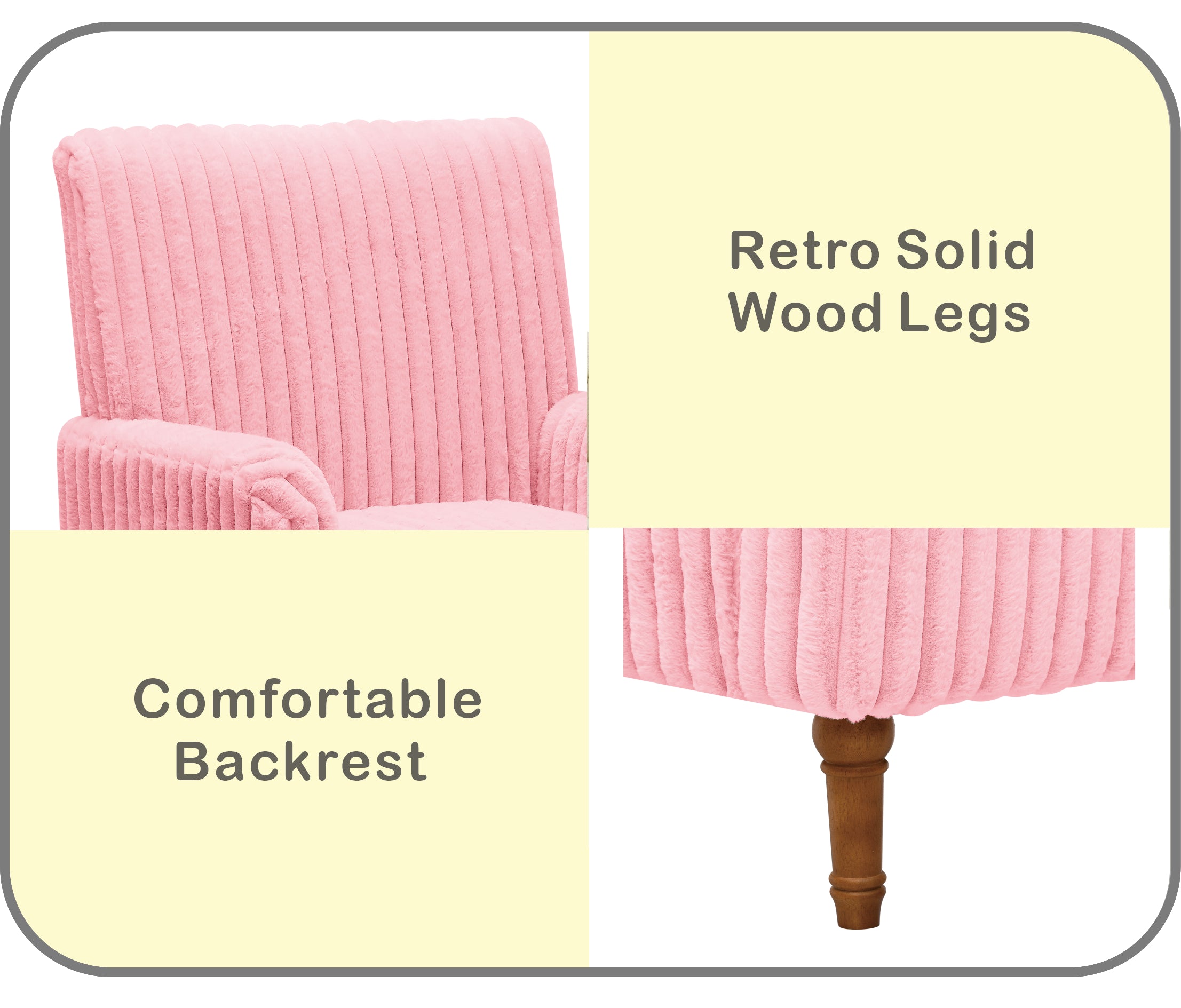 Wide Corduroy Upholstered Accent Chair, Mid-Century Modern Armchair with Turned Wood Legs