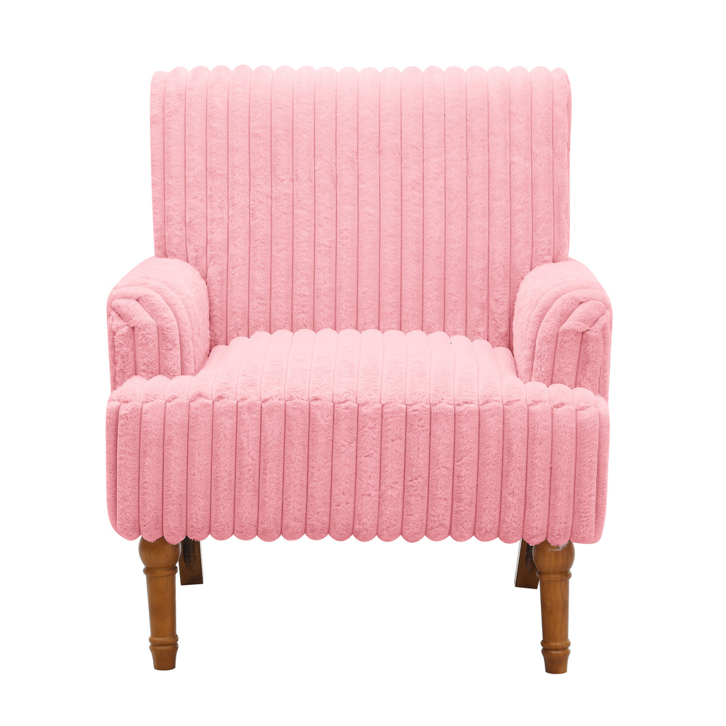 Wide Corduroy Upholstered Accent Chair, Mid-Century Modern Armchair with Turned Wood Legs