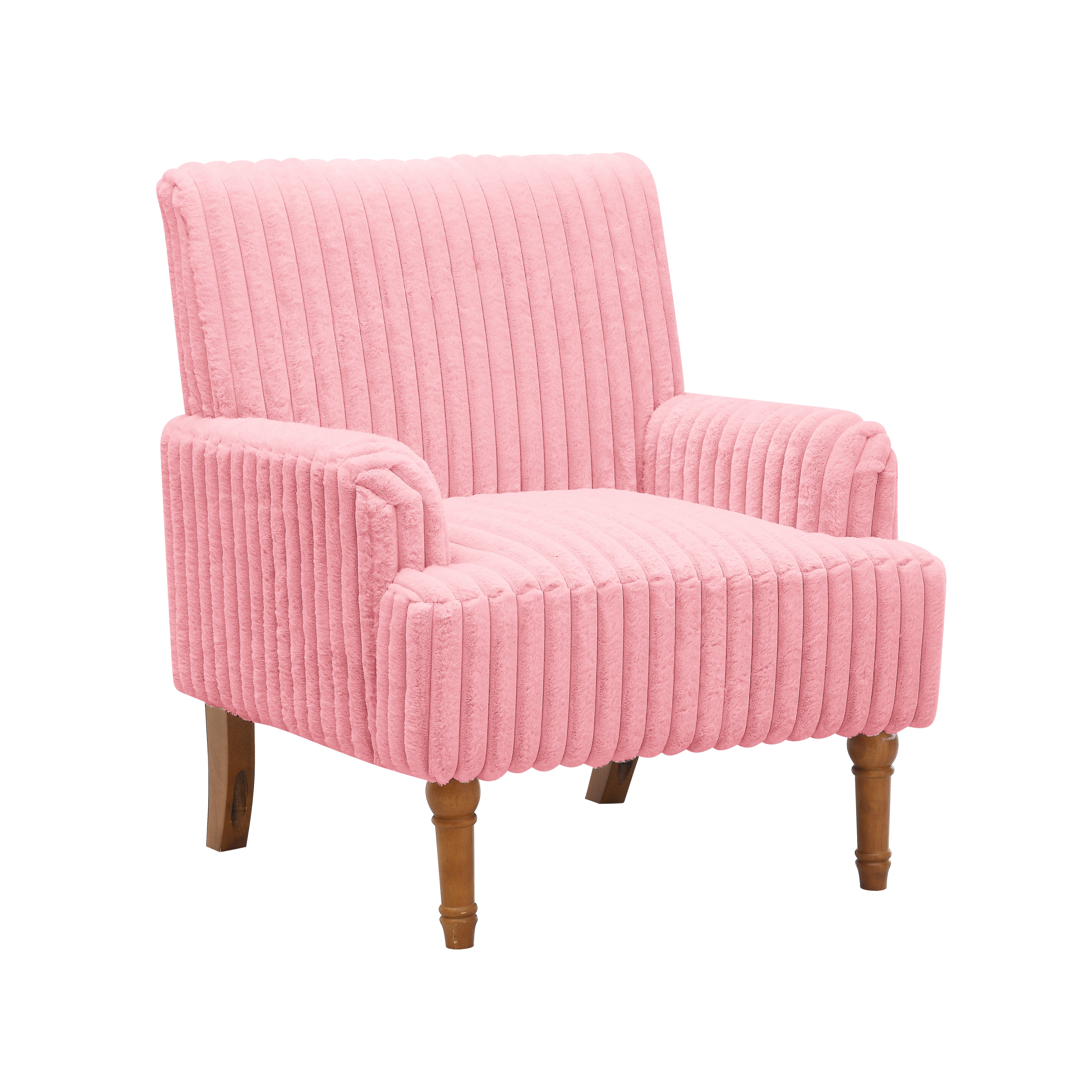 Wide Corduroy Upholstered Accent Chair, Mid-Century Modern Armchair with Turned Wood Legs