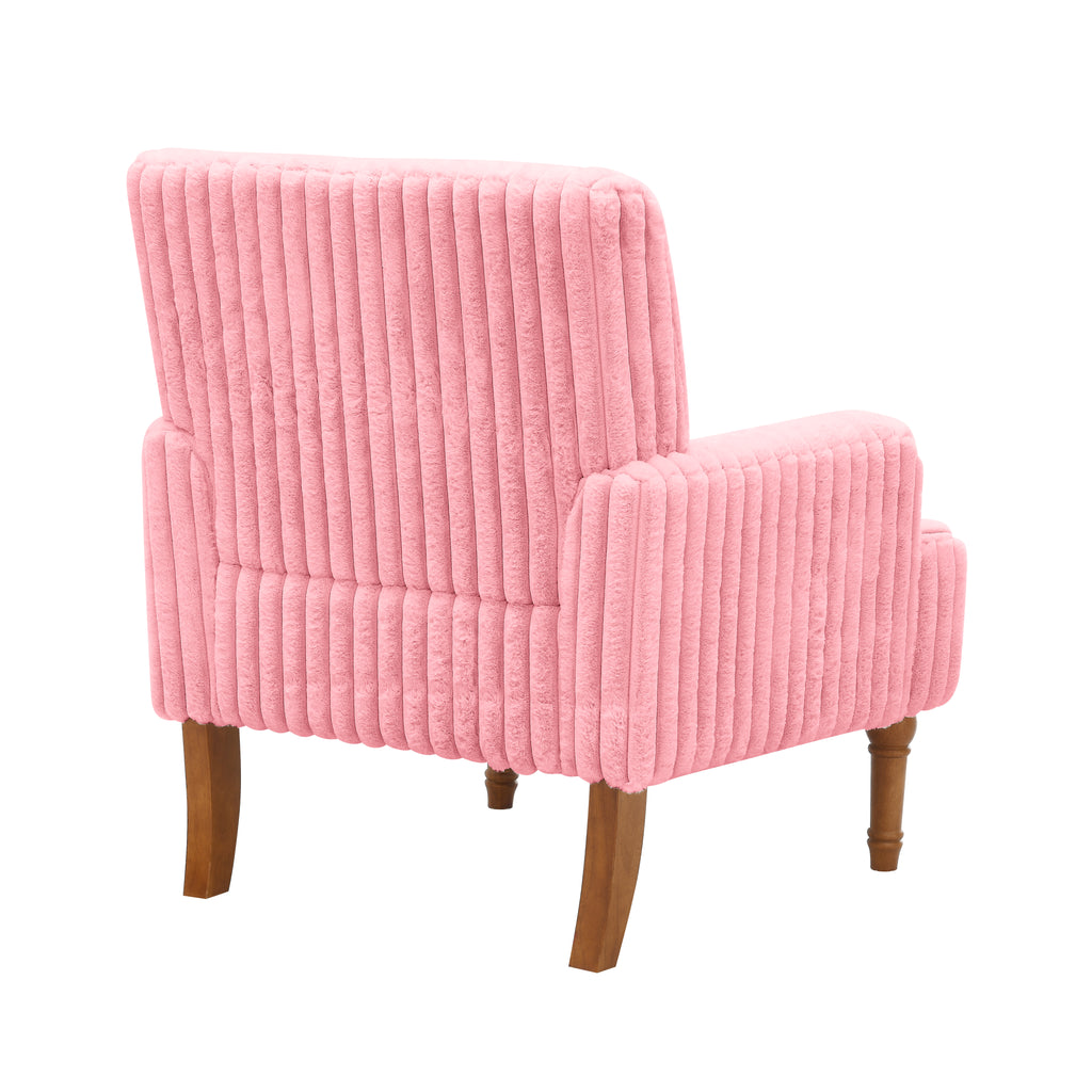 Wide Corduroy Upholstered Accent Chair, Mid-Century Modern Armchair with Turned Wood Legs