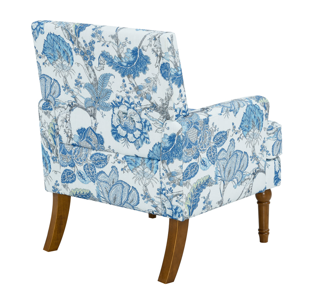 27" Wide Floral Upholstered Accent Chair with Nailhead Trim, Contemporary Botanical Armchair with Wood Turned Legs