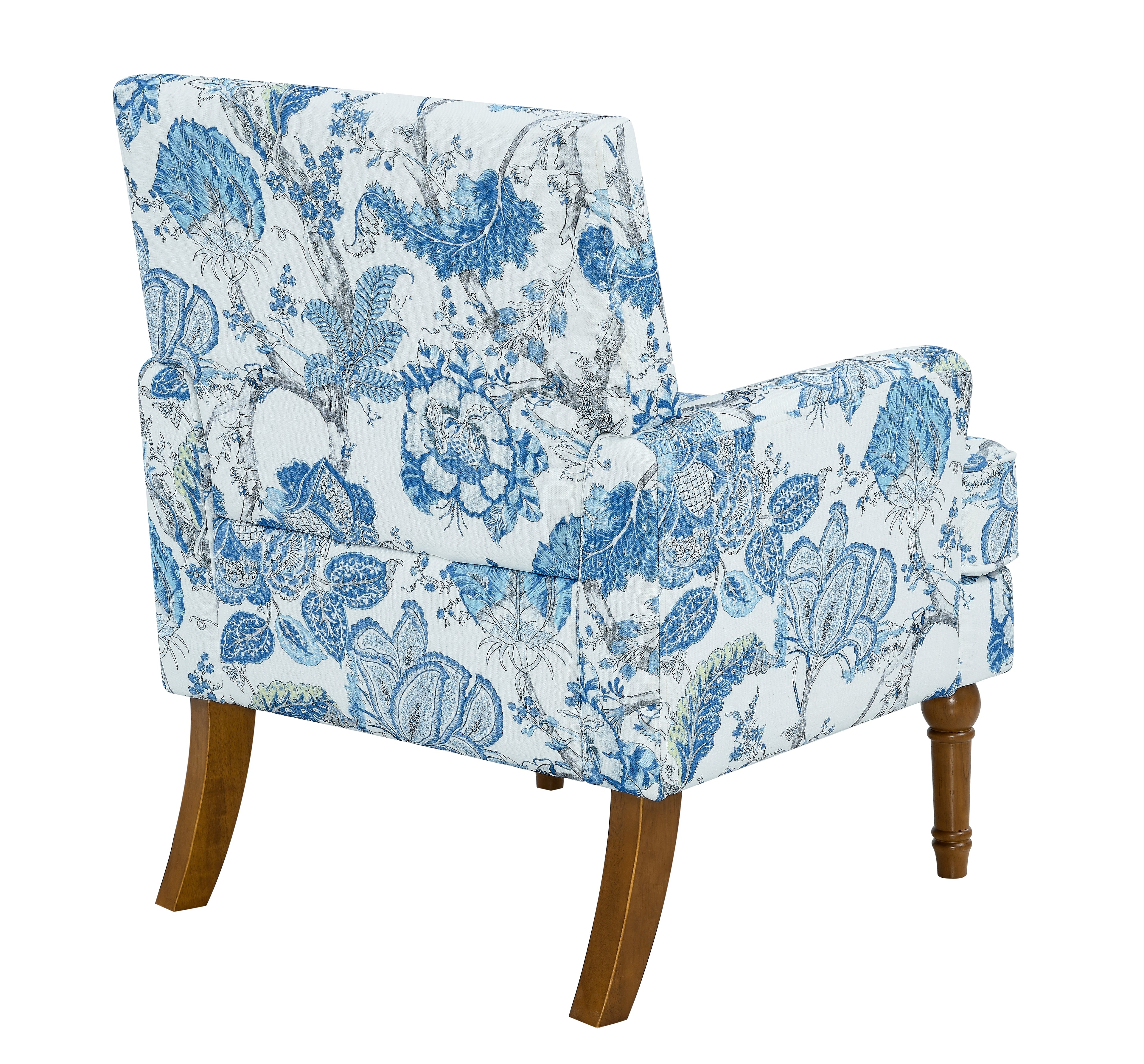 27" Wide Floral Upholstered Accent Chair with Nailhead Trim, Contemporary Botanical Armchair with Wood Turned Legs