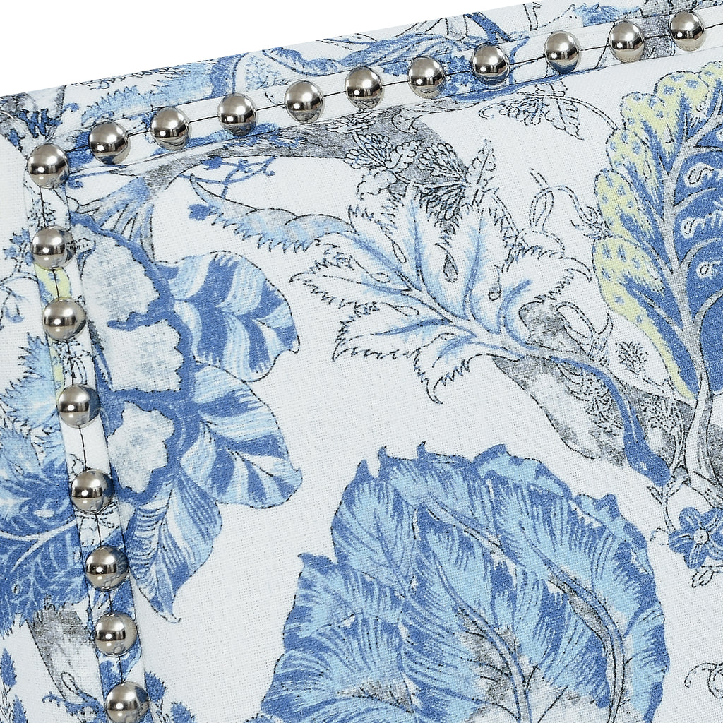 27" Wide Floral Upholstered Accent Chair with Nailhead Trim, Contemporary Botanical Armchair with Wood Turned Legs