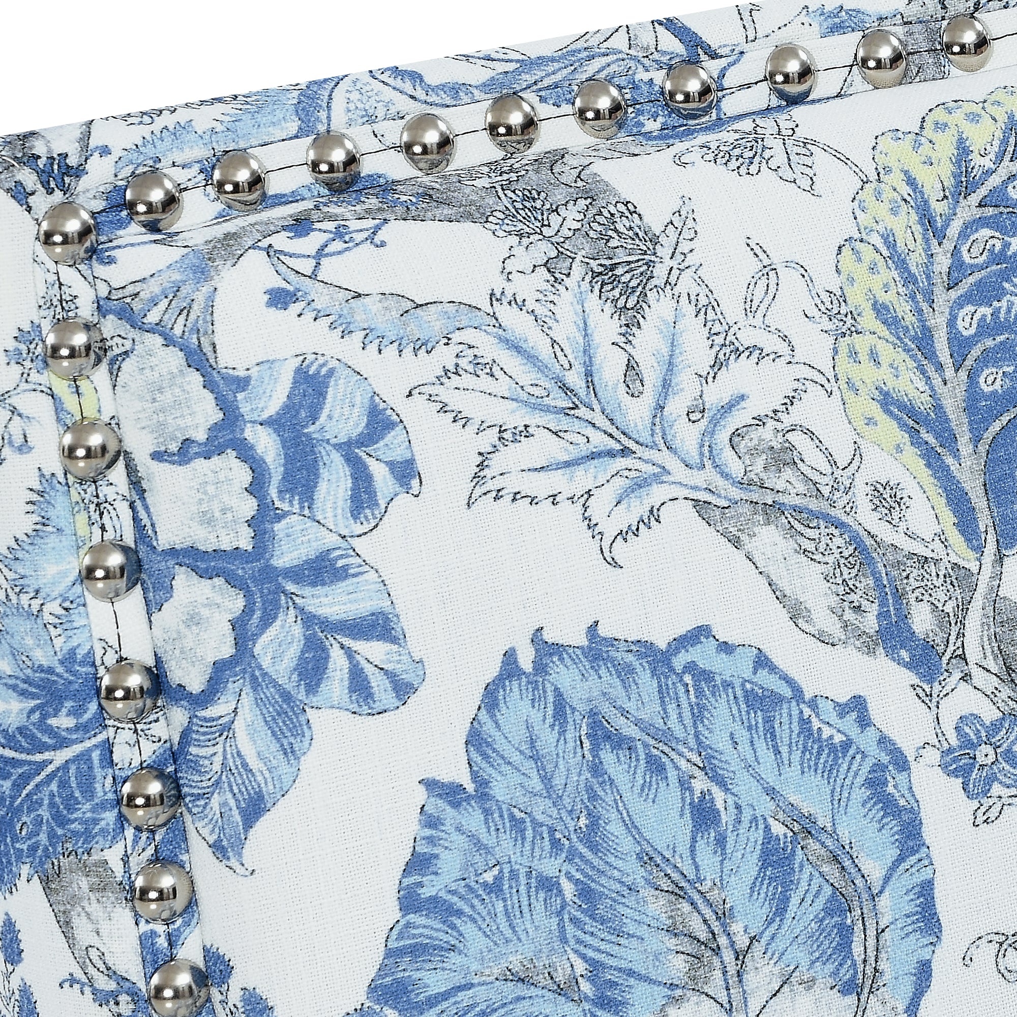 27" Wide Floral Upholstered Accent Chair with Nailhead Trim, Contemporary Botanical Armchair with Wood Turned Legs