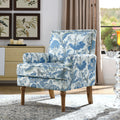 27" Wide Floral Upholstered Accent Chair with Nailhead Trim, Contemporary Botanical Armchair with Wood Turned Legs