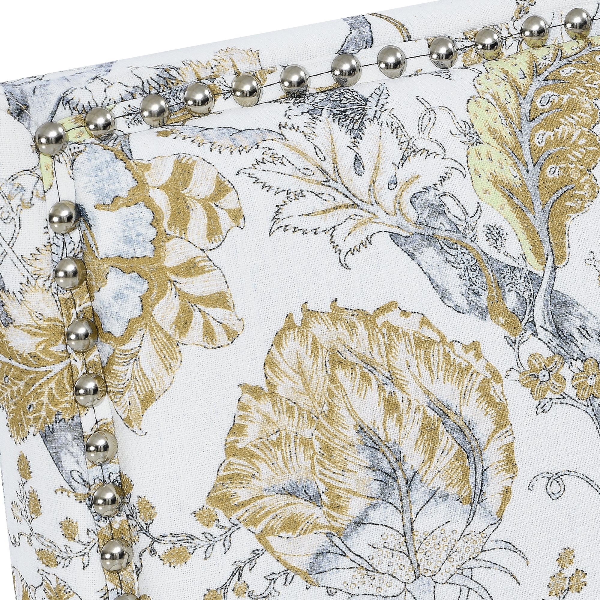 27" Wide Floral Upholstered Accent Chair with Nailhead Trim, Contemporary Botanical Armchair with Wood Turned Legs