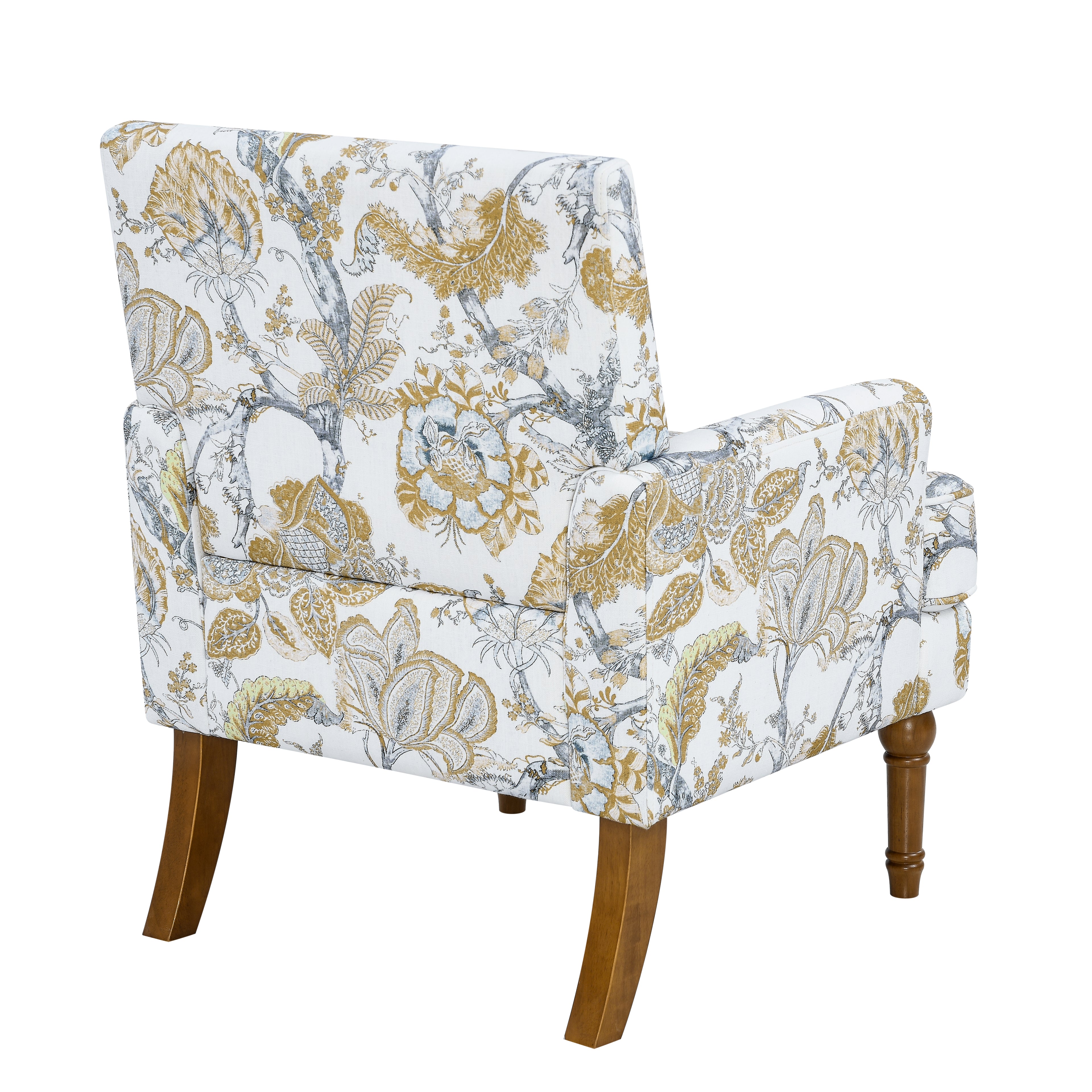 27" Wide Floral Upholstered Accent Chair with Nailhead Trim, Contemporary Botanical Armchair with Wood Turned Legs