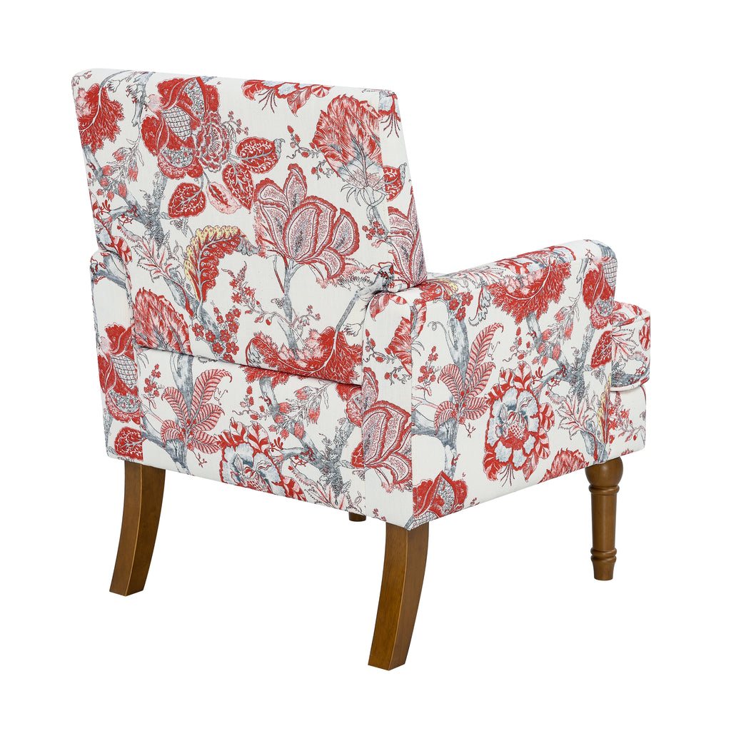 27" Wide Floral Upholstered Accent Chair with Nailhead Trim, Contemporary Botanical Armchair with Wood Turned Legs