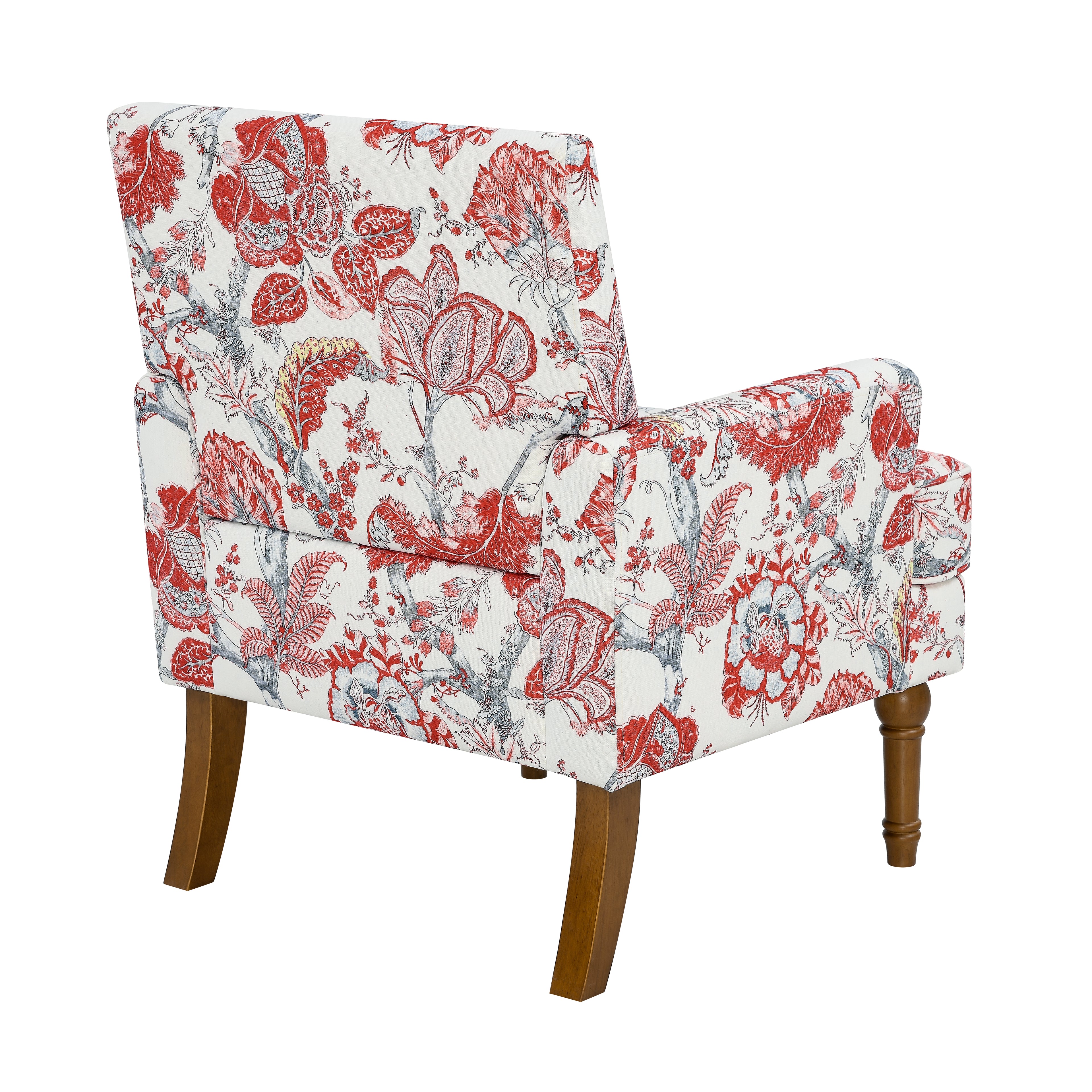 27" Wide Floral Upholstered Accent Chair with Nailhead Trim, Contemporary Botanical Armchair with Wood Turned Legs