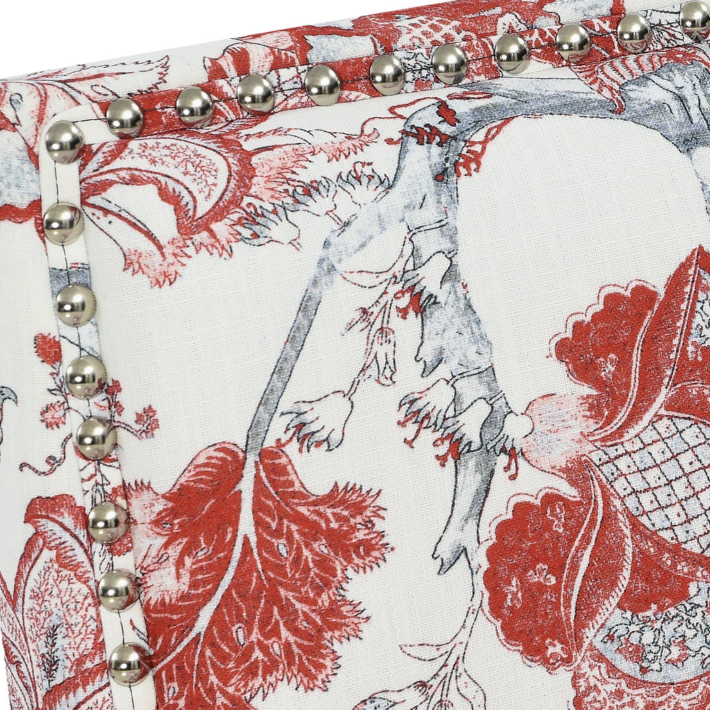 27" Wide Floral Upholstered Accent Chair with Nailhead Trim, Contemporary Botanical Armchair with Wood Turned Legs