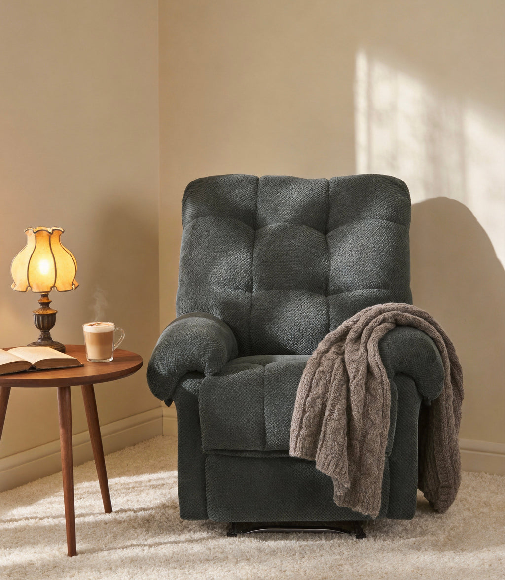 36.2" Wide Overstuffed Manual Recliner, Ergonomic Fabric Lounge Chair with Side Pockets