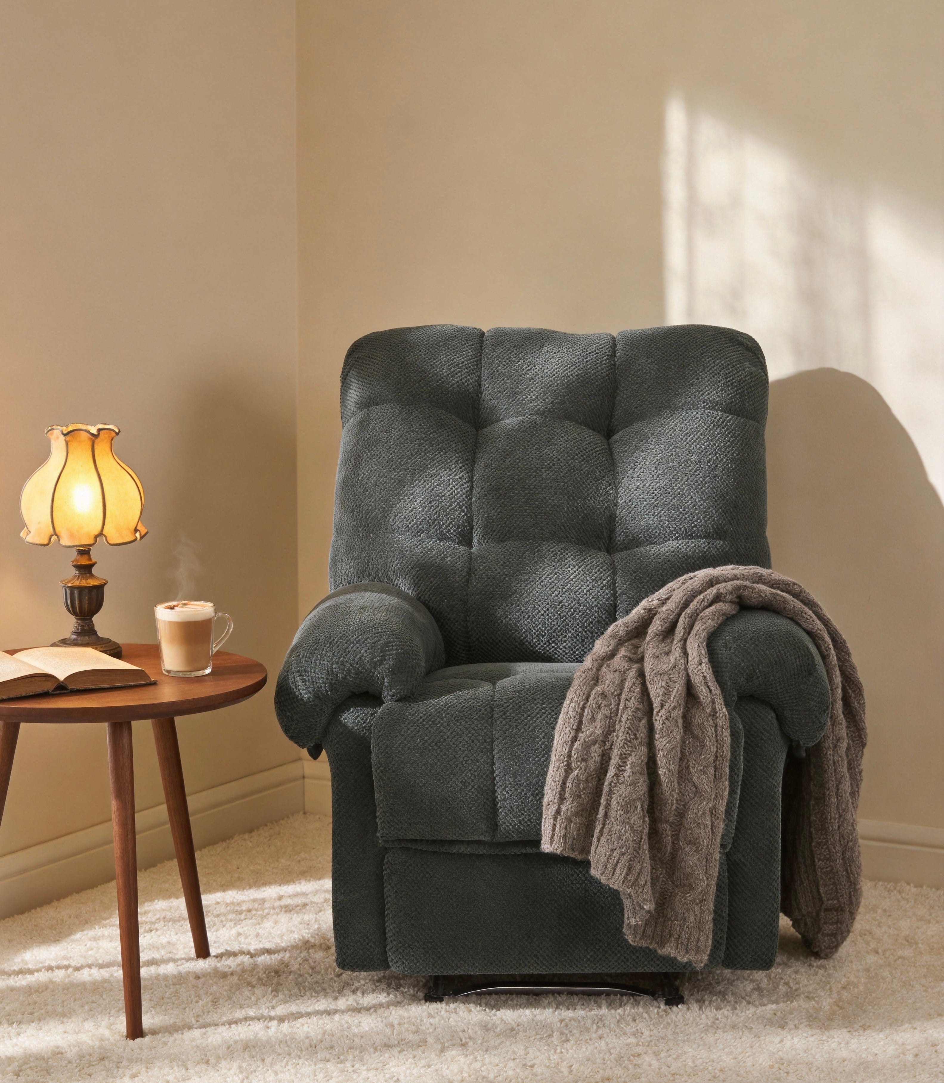 36.2" Wide Overstuffed Manual Recliner, Ergonomic Fabric Lounge Chair with Side Pockets