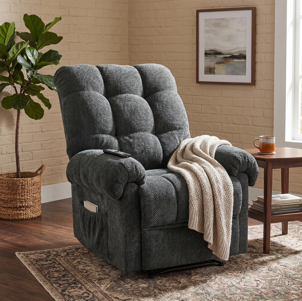36.2" Wide Overstuffed Manual Recliner, Ergonomic Fabric Lounge Chair with Side Pockets