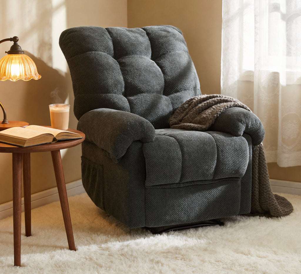 36.2" Wide Overstuffed Manual Recliner, Ergonomic Fabric Lounge Chair with Side Pockets