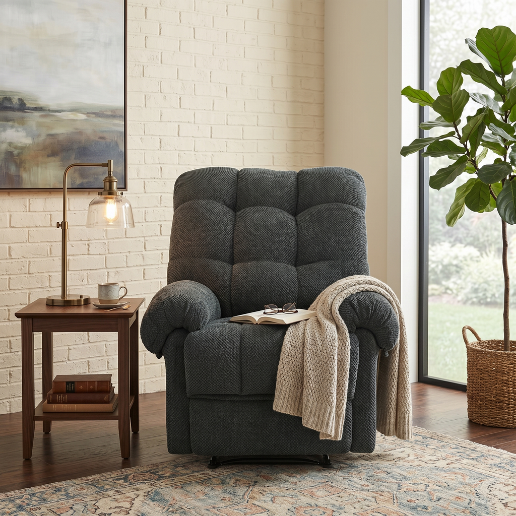 36.2" Wide Overstuffed Manual Recliner, Ergonomic Fabric Lounge Chair with Side Pockets