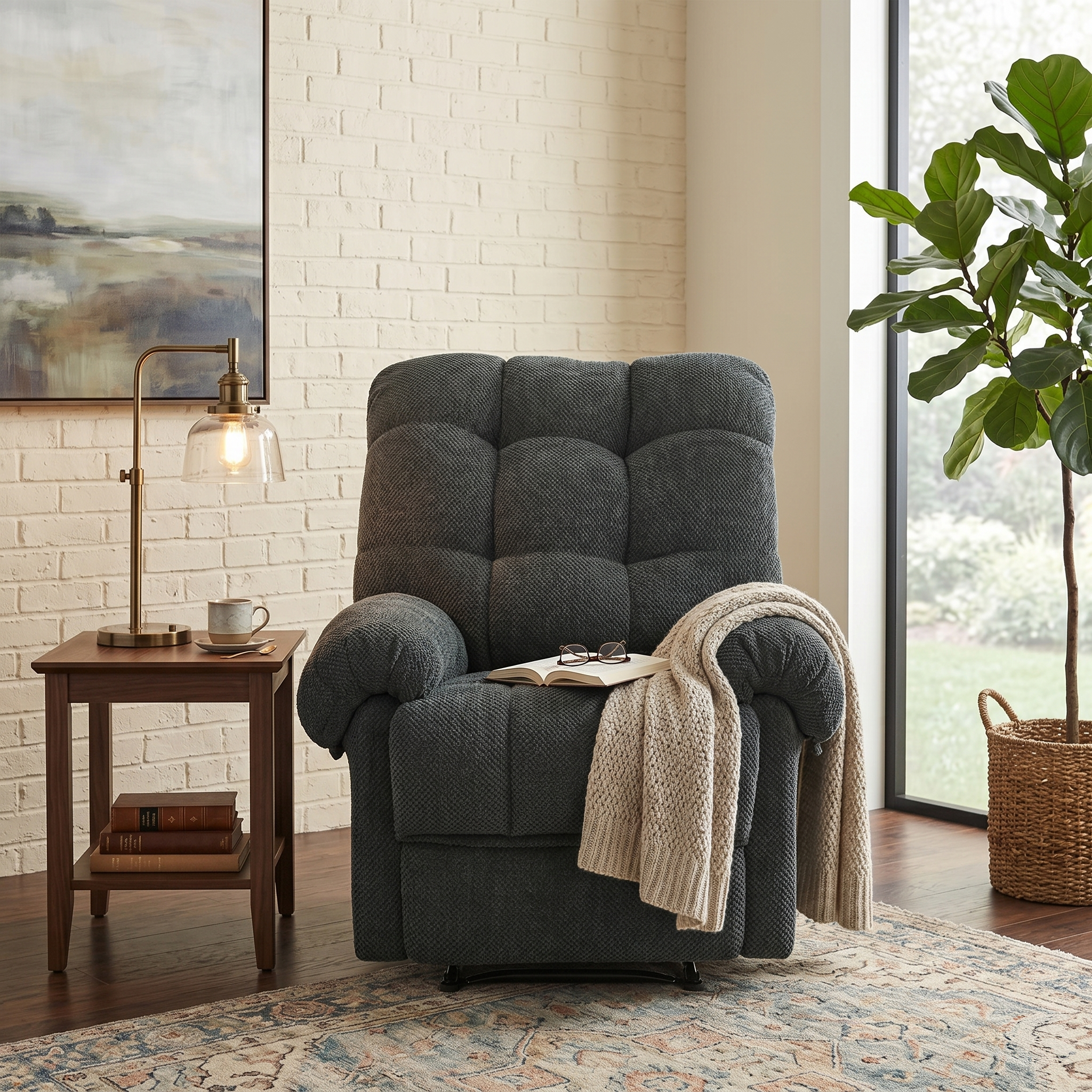 36.2" Wide Overstuffed Manual Recliner, Ergonomic Fabric Lounge Chair with Side Pockets