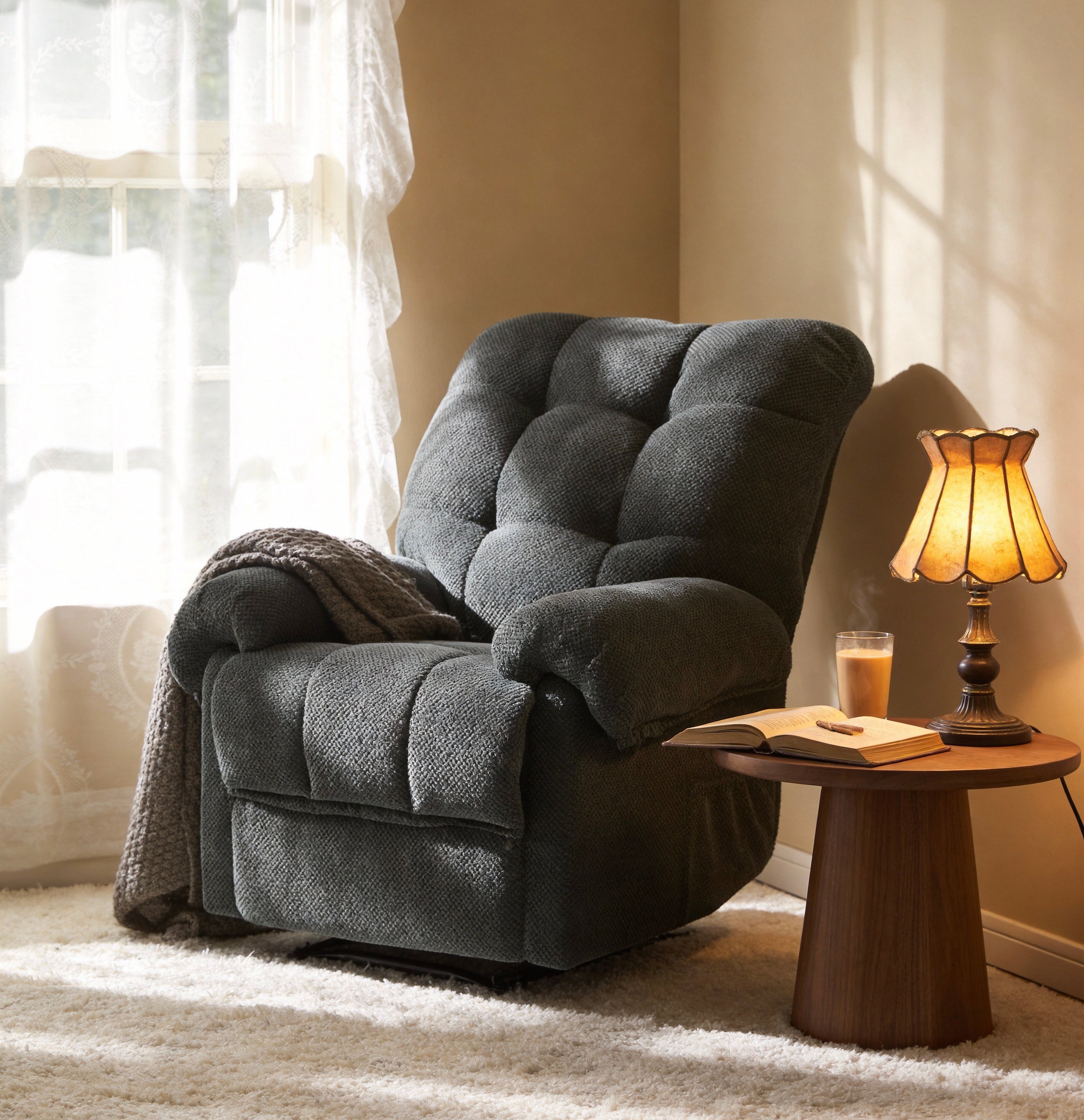36.2" Wide Overstuffed Manual Recliner, Ergonomic Fabric Lounge Chair with Side Pockets