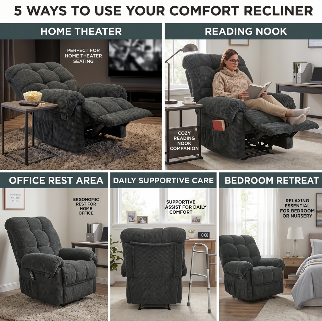36.2" Wide Overstuffed Manual Recliner, Ergonomic Fabric Lounge Chair with Side Pockets