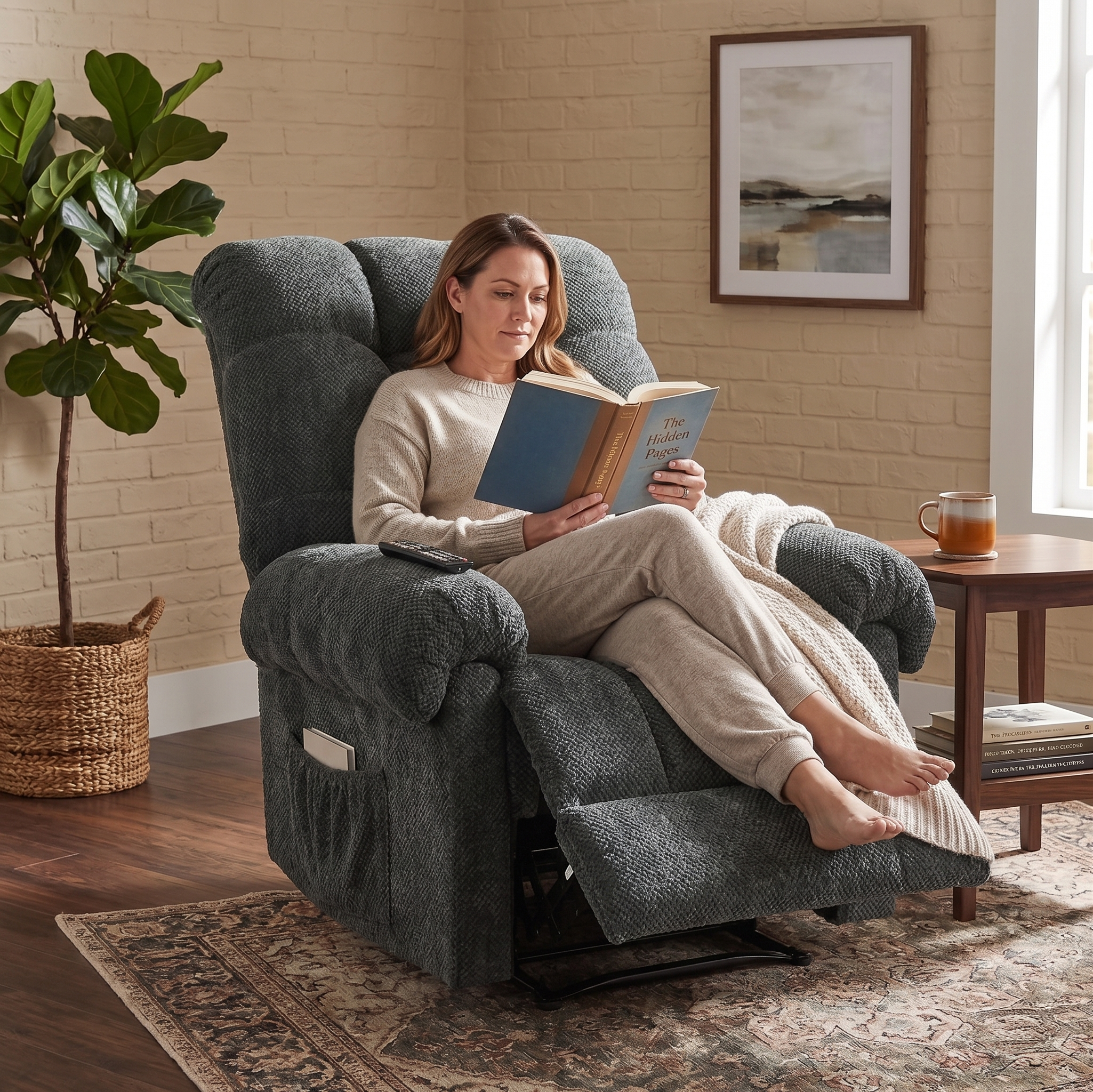 36.2" Wide Overstuffed Manual Recliner, Ergonomic Fabric Lounge Chair with Side Pockets