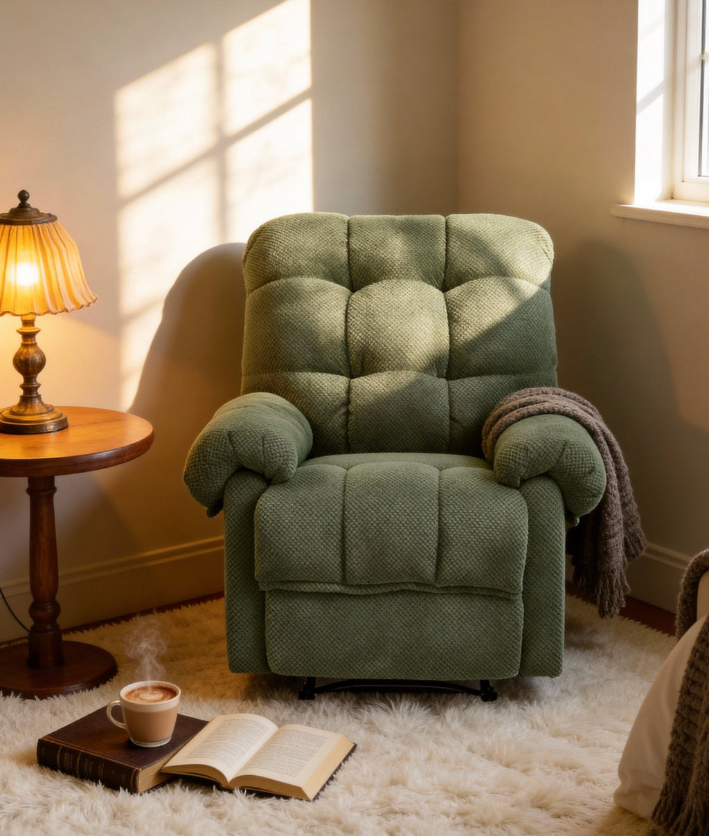 36.2" Wide Overstuffed Manual Recliner, Ergonomic Fabric Lounge Chair with Side Pockets