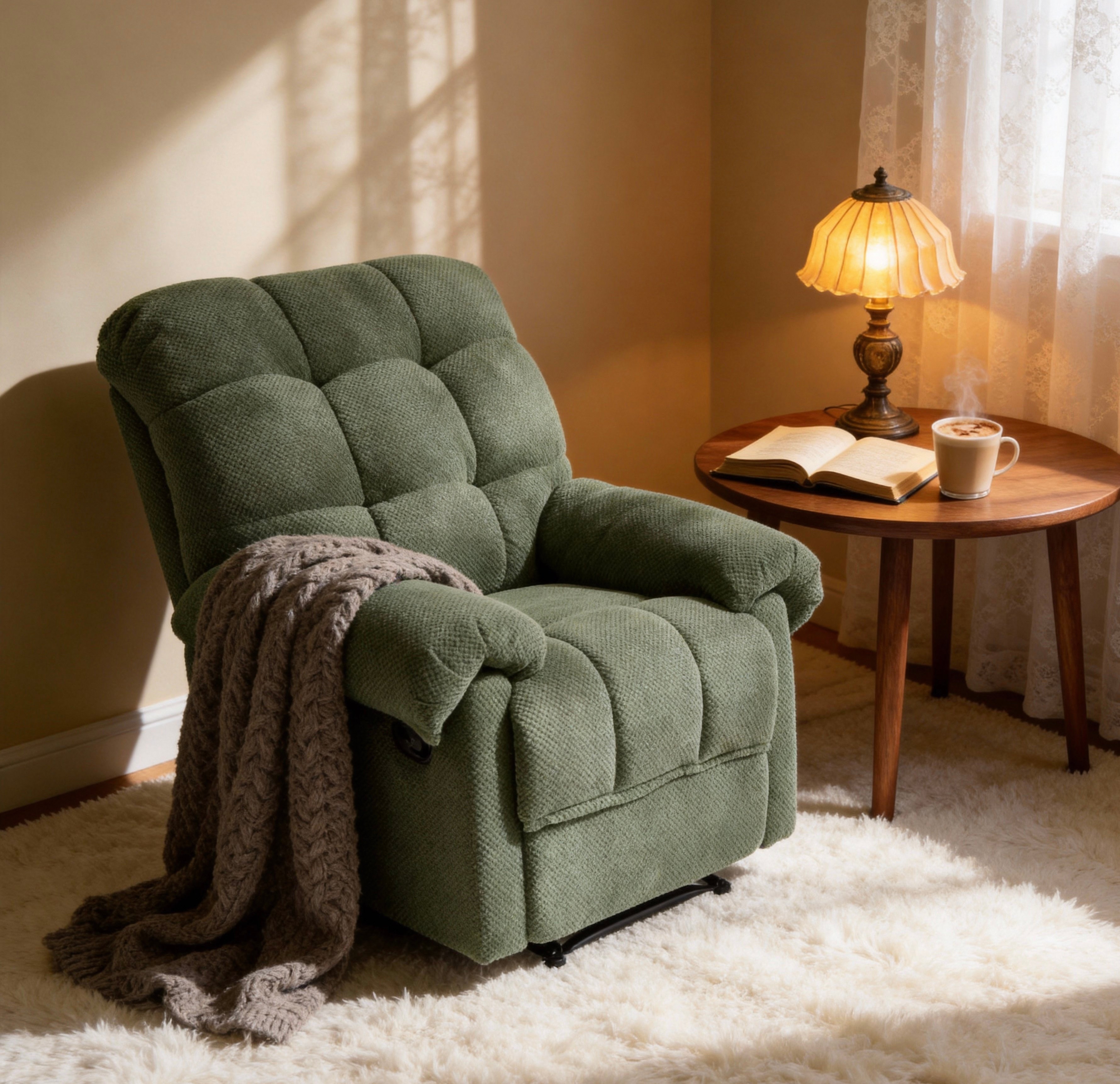 36.2" Wide Overstuffed Manual Recliner, Ergonomic Fabric Lounge Chair with Side Pockets