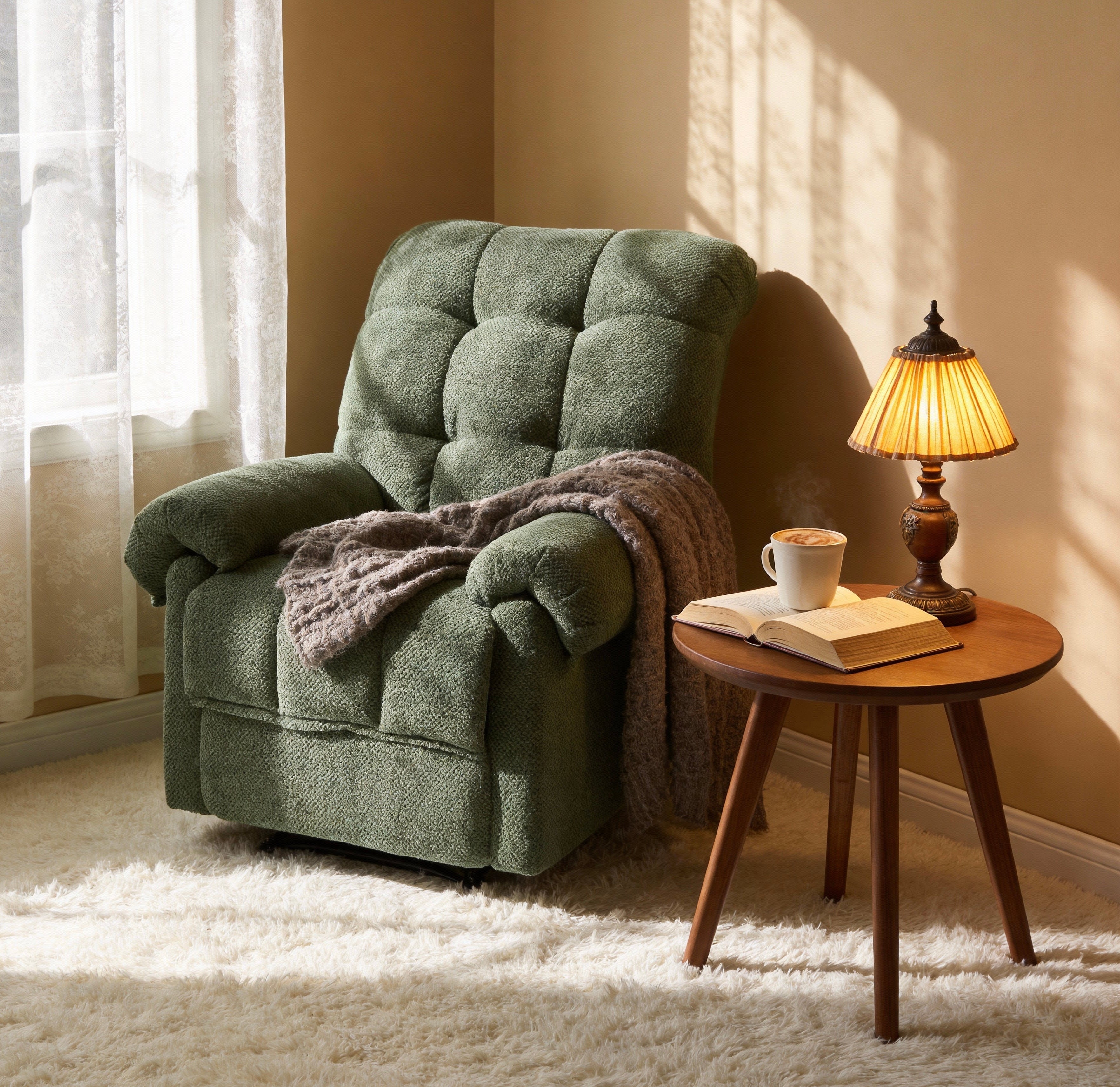 36.2" Wide Overstuffed Manual Recliner, Ergonomic Fabric Lounge Chair with Side Pockets