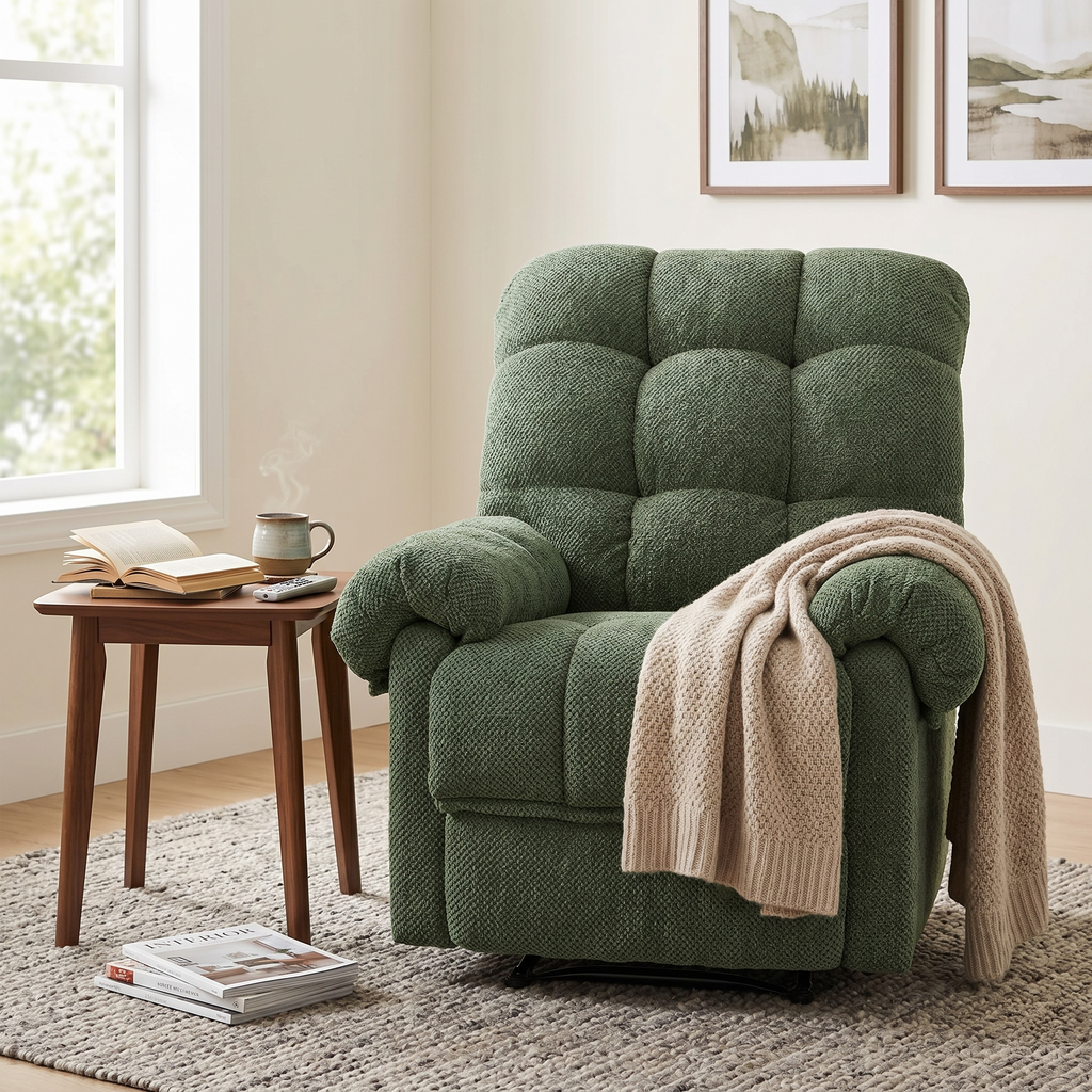 36.2" Wide Overstuffed Manual Recliner, Ergonomic Fabric Lounge Chair with Side Pockets