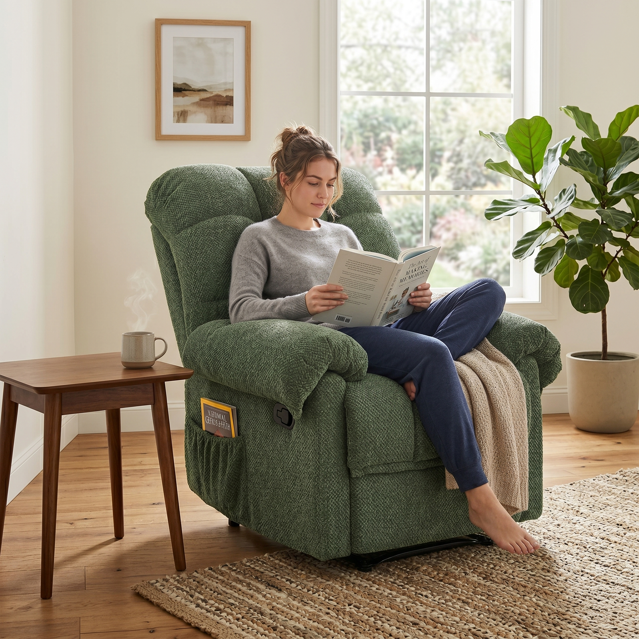 36.2" Wide Overstuffed Manual Recliner, Ergonomic Fabric Lounge Chair with Side Pockets