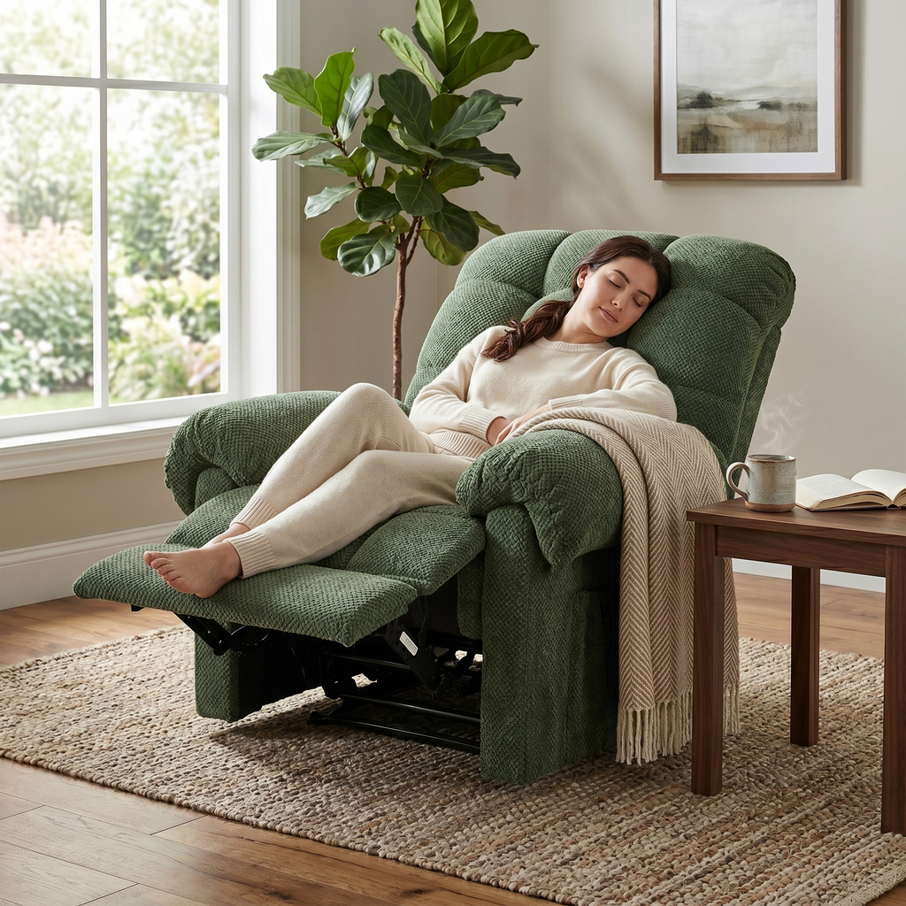 36.2" Wide Overstuffed Manual Recliner, Ergonomic Fabric Lounge Chair with Side Pockets