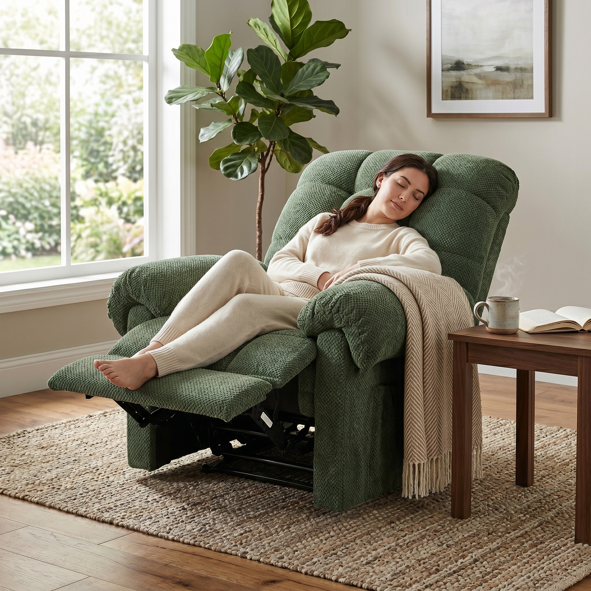 36.2" Wide Overstuffed Manual Recliner, Ergonomic Fabric Lounge Chair with Side Pockets